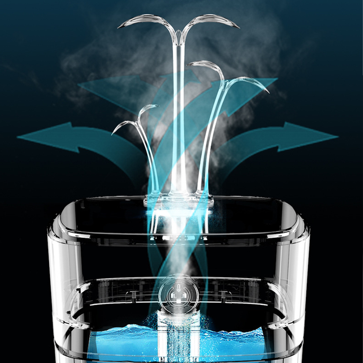 Nahaufnahme eines Luftbefeuchters. Wasserdampf tritt von oben aus.