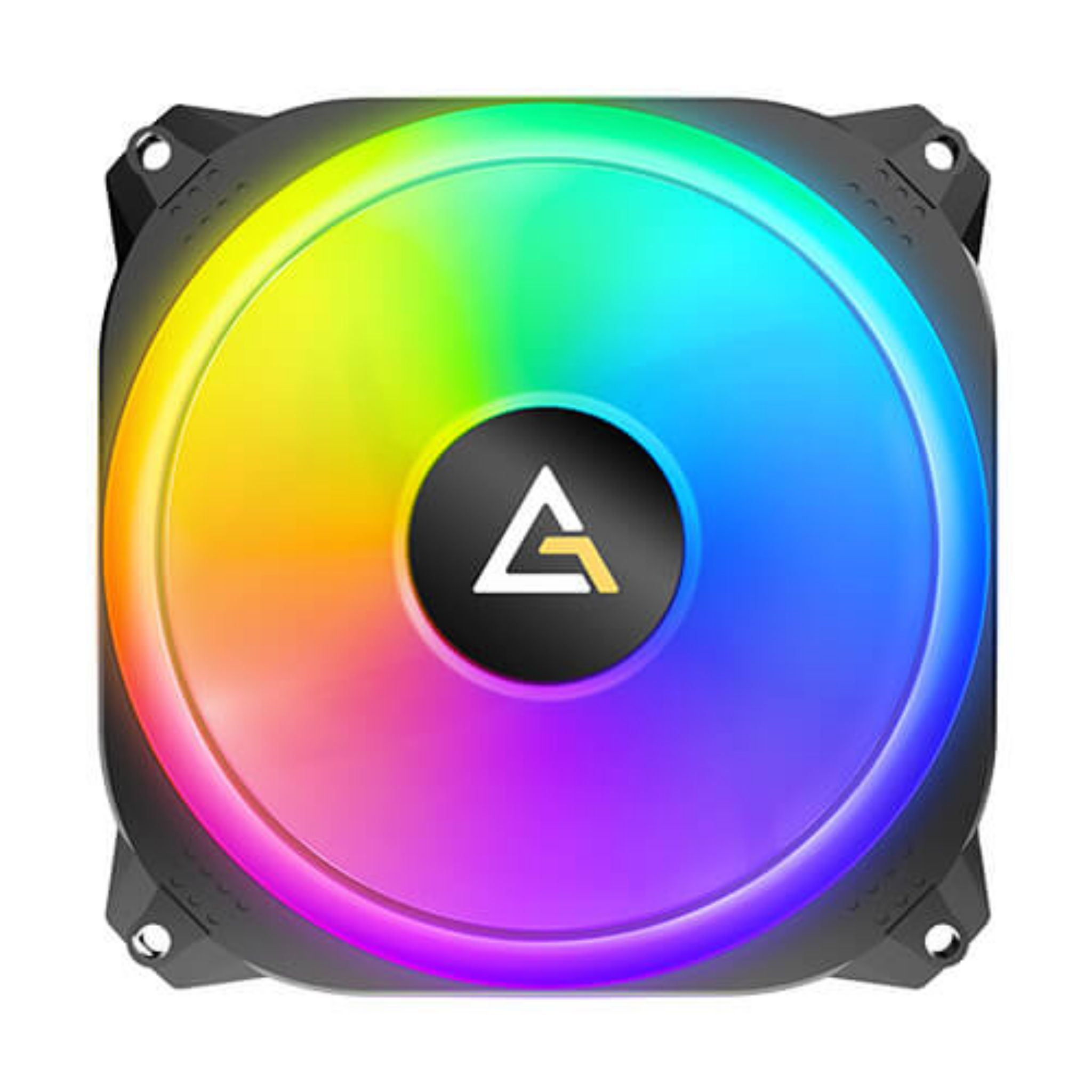 Un ventilatore con un motivo di luce colorato, simile all'arcobaleno.
