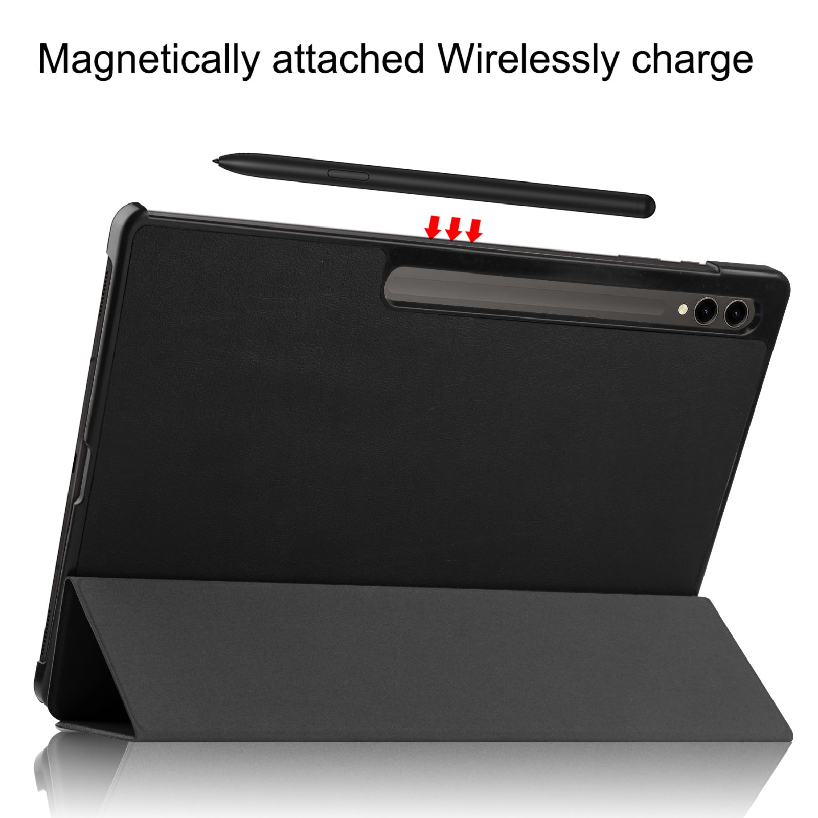 Schwarzes Tablet mit einem magnetischen Stift darüber. Der Stift befindet sich über dem Tablet.