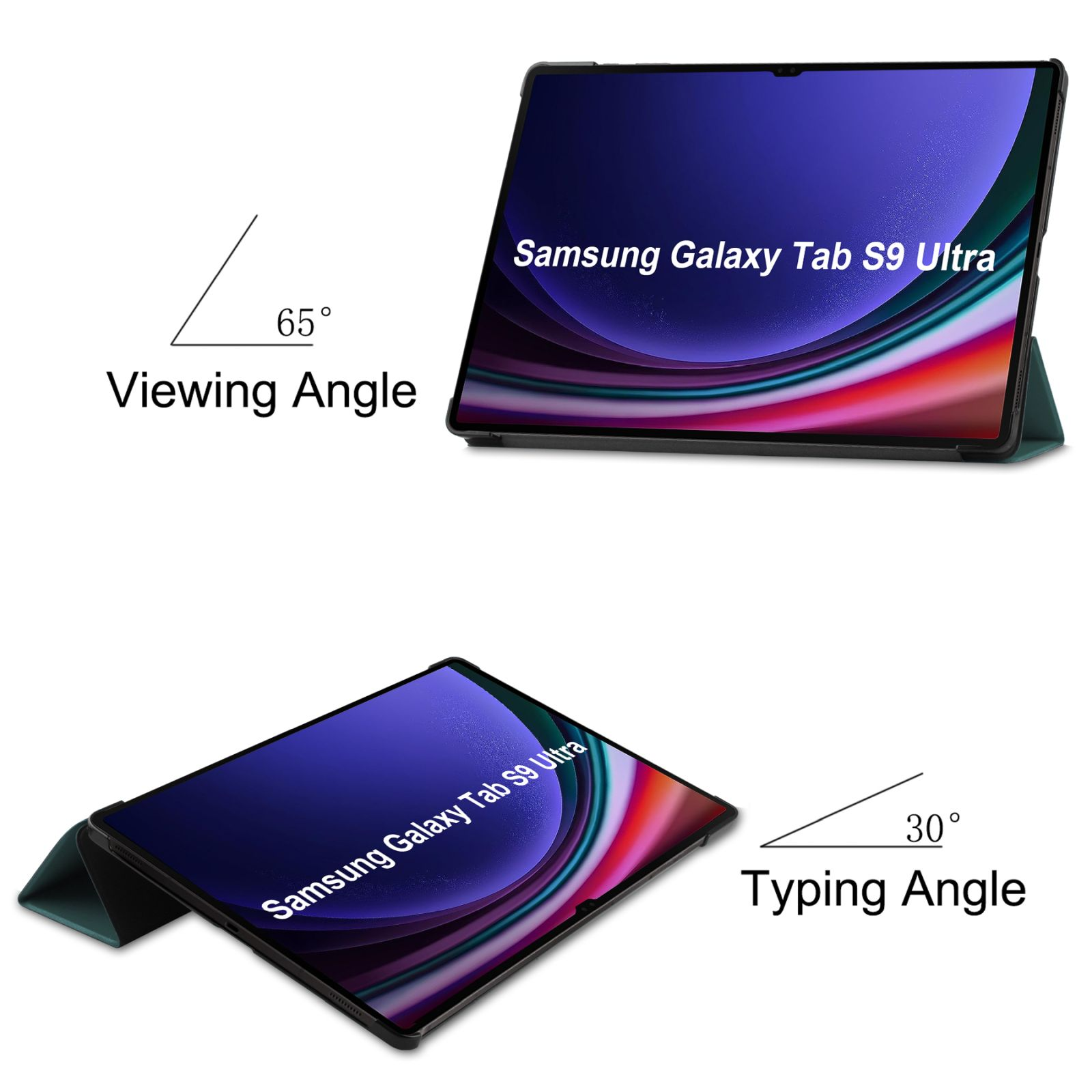 Samsung Galaxy Tab S9 Ultra, mit Demonstrationen des Betrachtungs- und Tippwinkels.