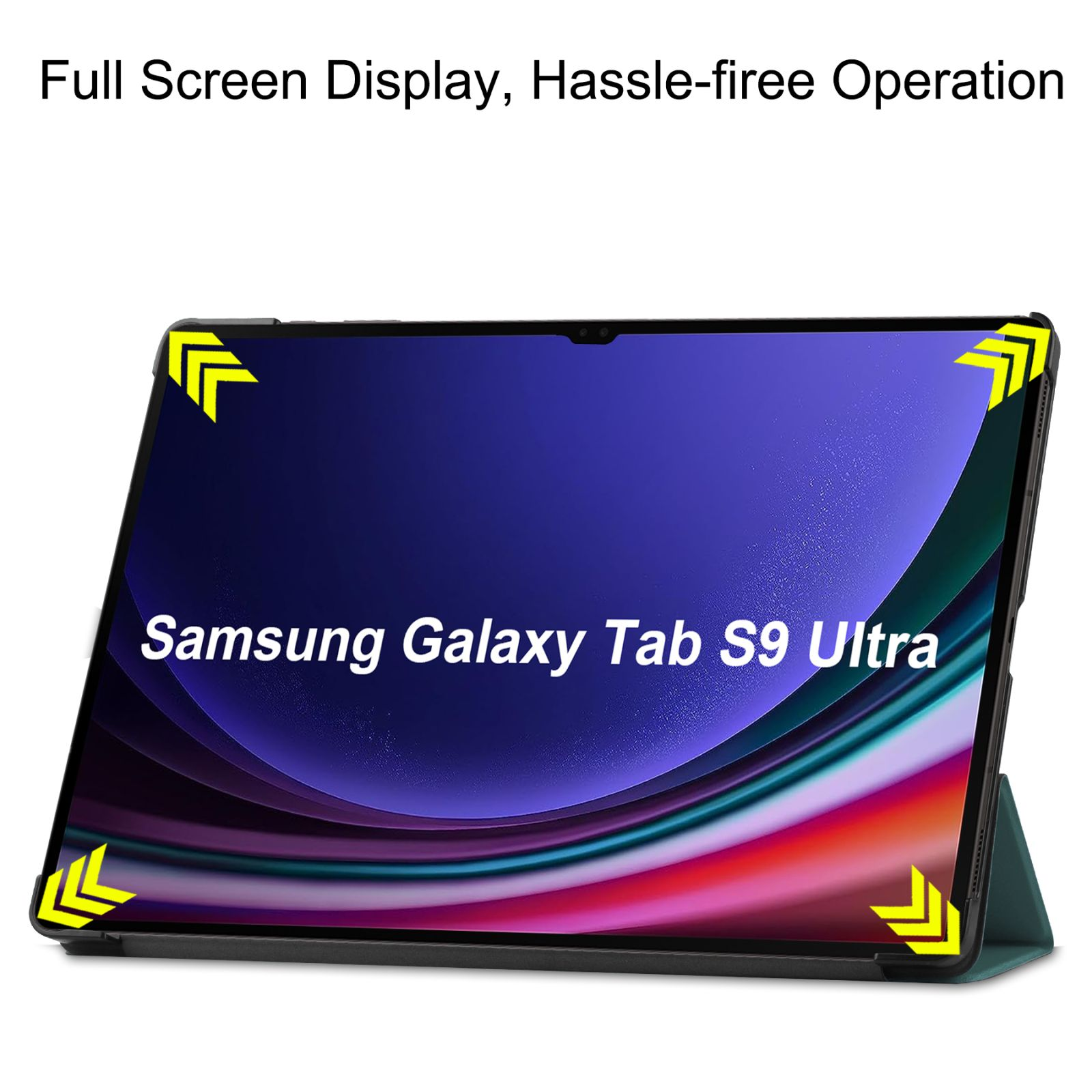 Tablet mit Vollbildanzeige, Text 'Samsung Galaxy Tab S9 Ultra'.