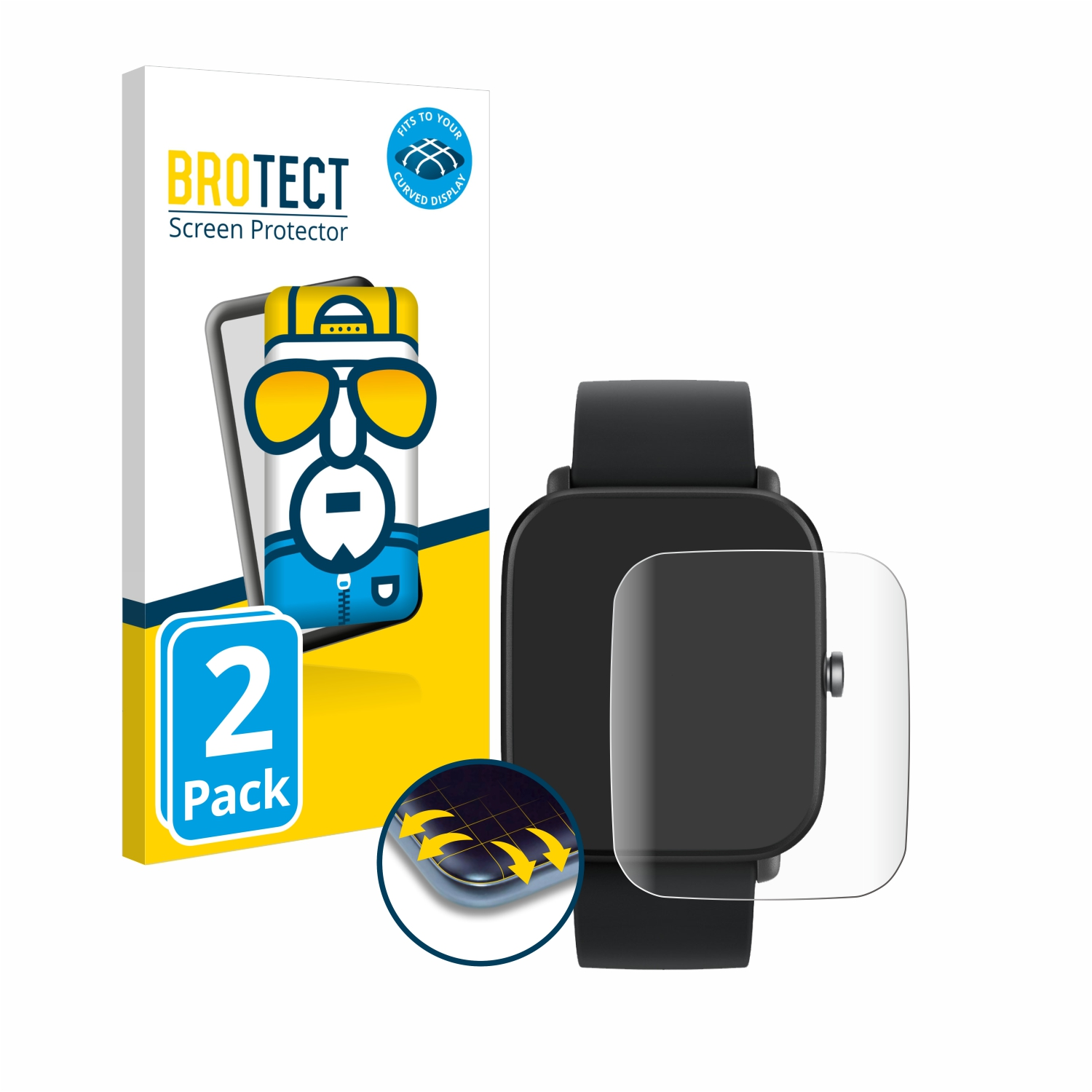 BROTECT 2x Bip Amazfit Flex Curved Huami 3D Pro) Full-Cover Schutzfolie(für U