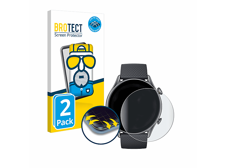 BROTECT 2x Flex matt Full-Cover 3D Curved Schutzfolie(für Huami Amazfit GTR 3 Pro) | Smartwatch Schutzfolien & Gläser