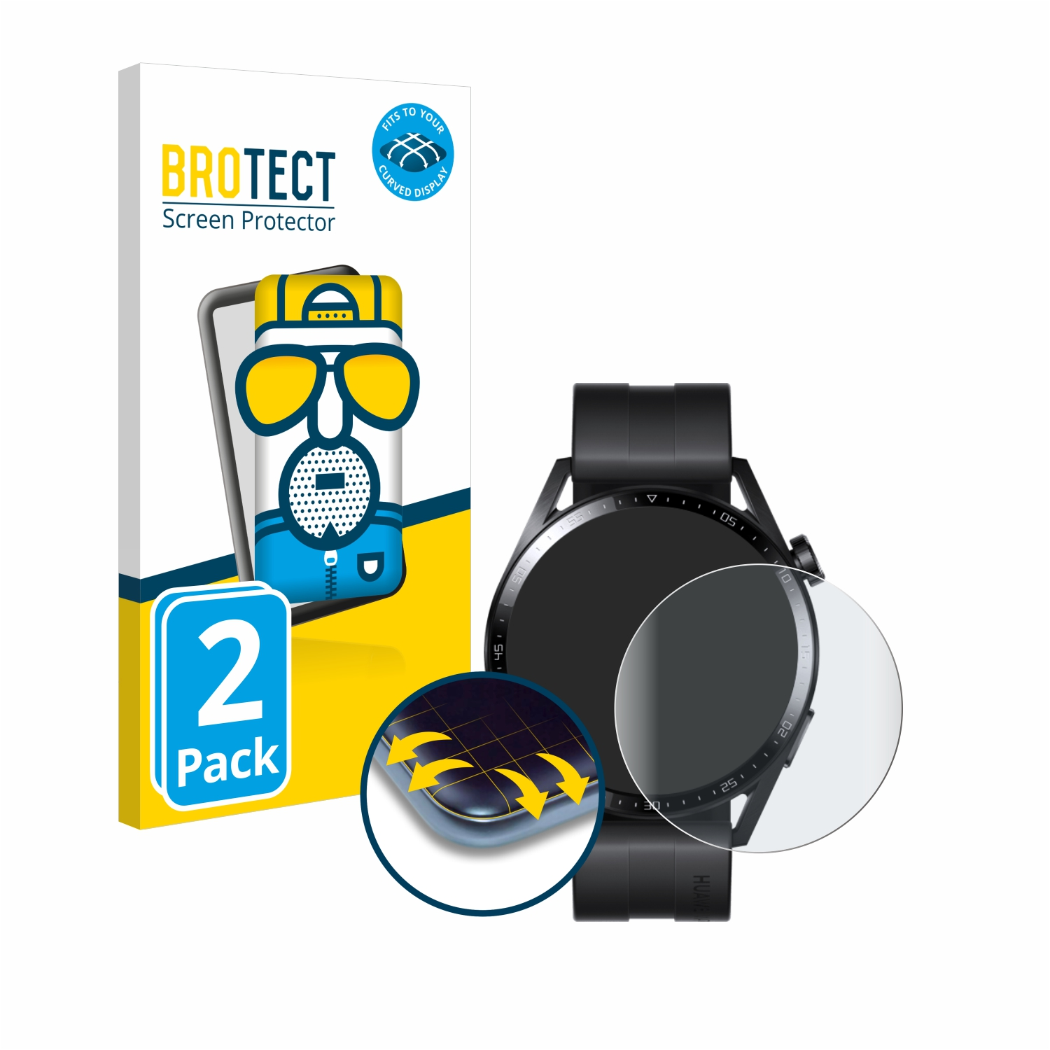 BROTECT 2x Flex matt Full-Cover Watch mm)) 3D Schutzfolie(für Huawei Curved 3 (46 GT