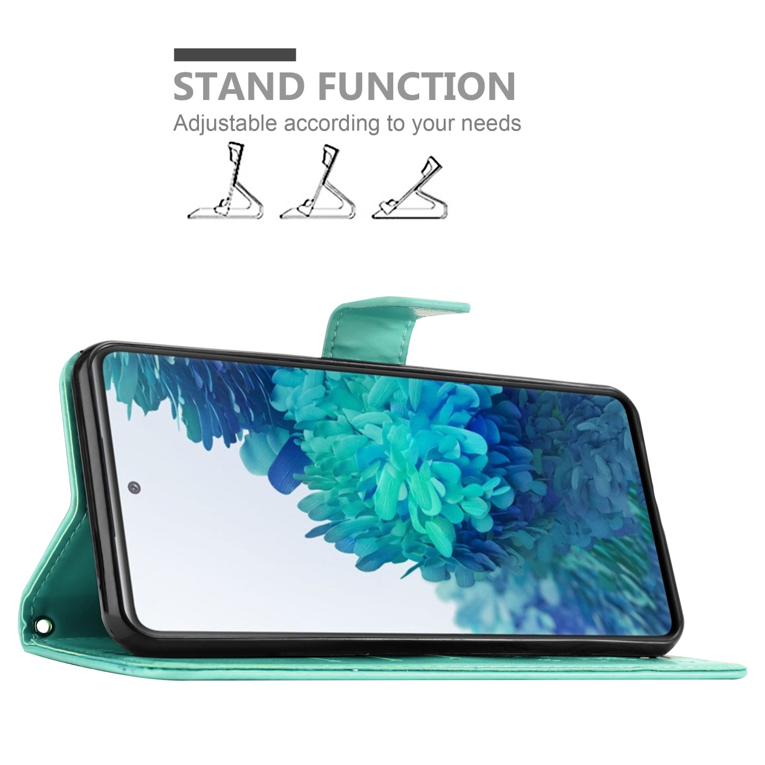 Ein Smartphone in einer grünen Hülle. Der Hintergrund ist weiß.