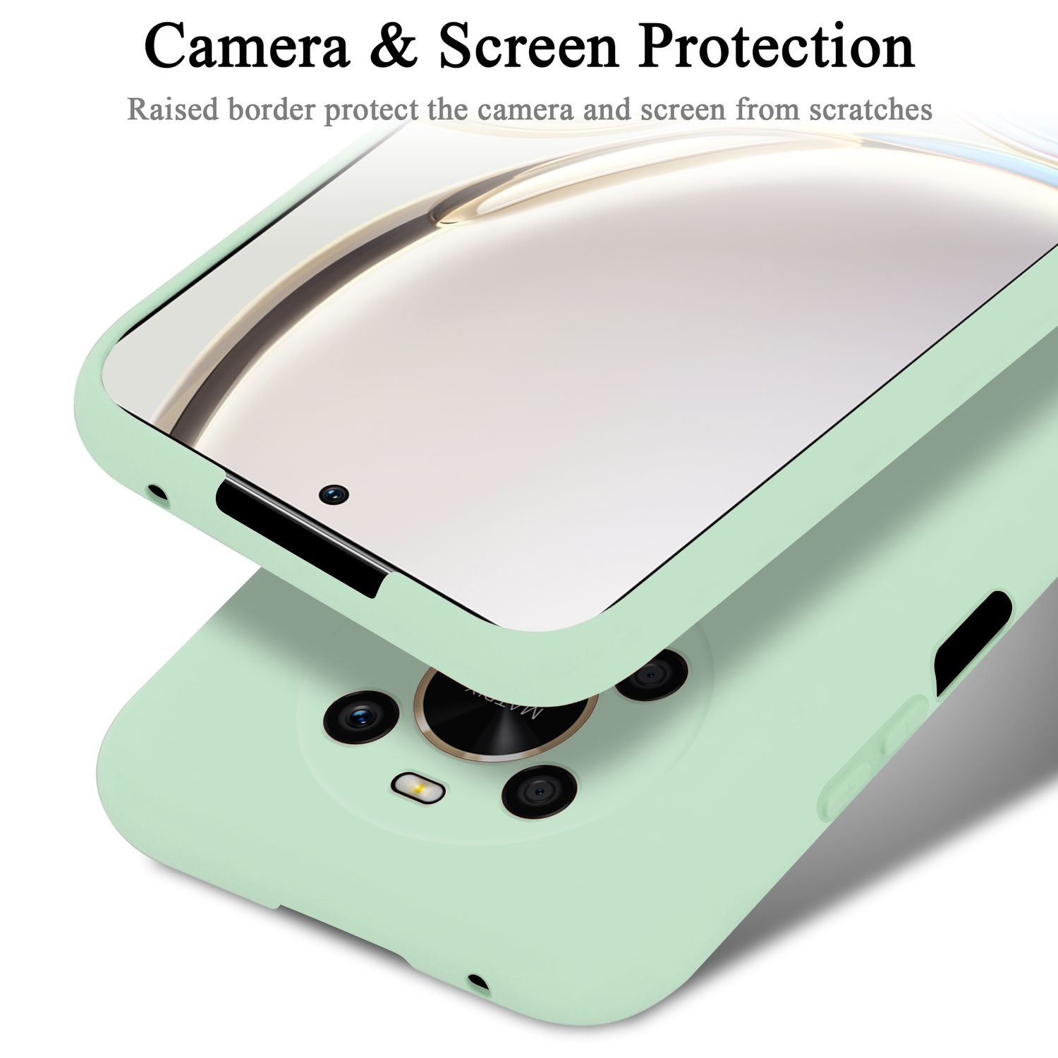 Custodia per telefono verde menta con protezione della fotocamera e protezione dello schermo.
