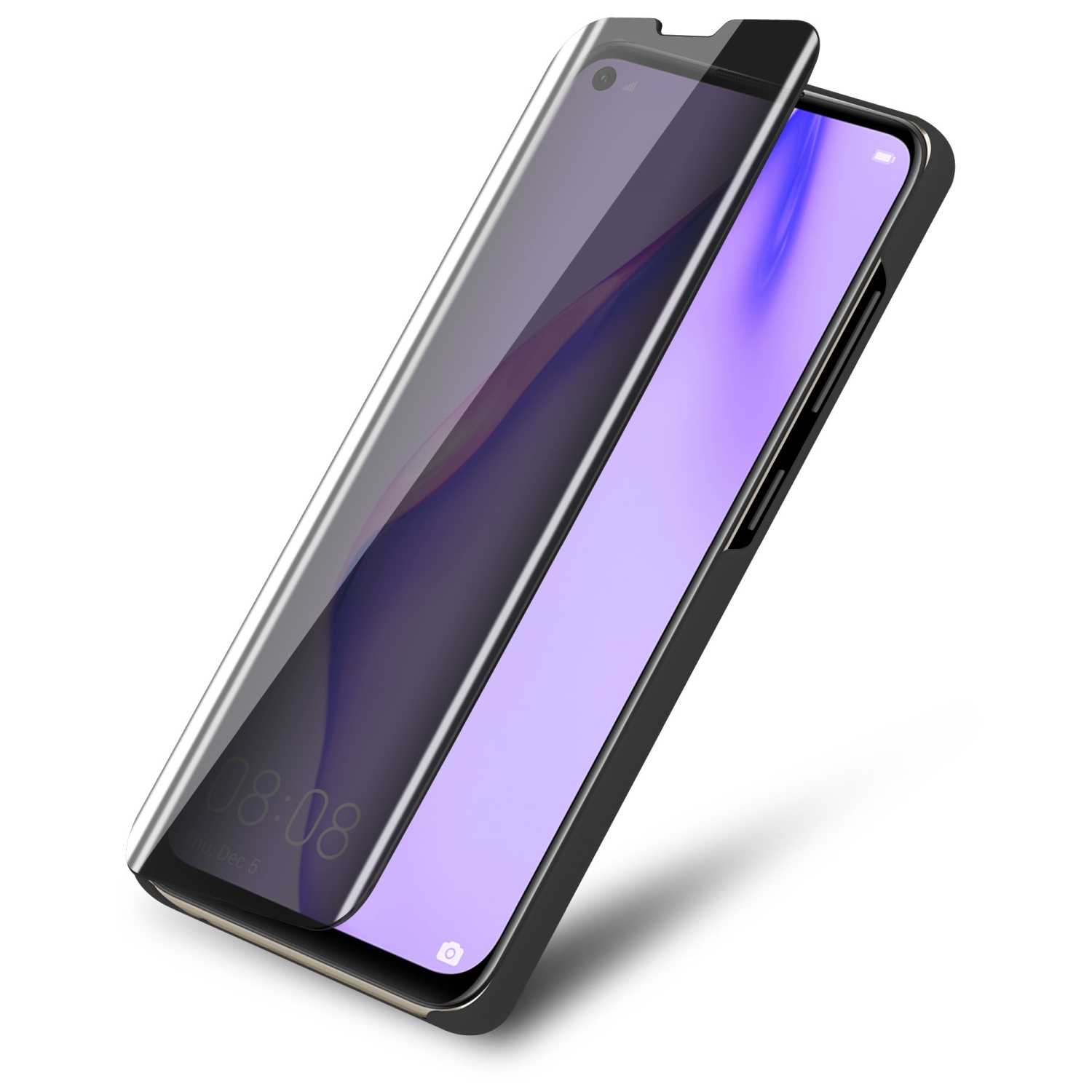 Ein Smartphone mit schwarzem Gehäuse, eine Abdeckung ist geöffnet, der Bildschirm ist sichtbar.