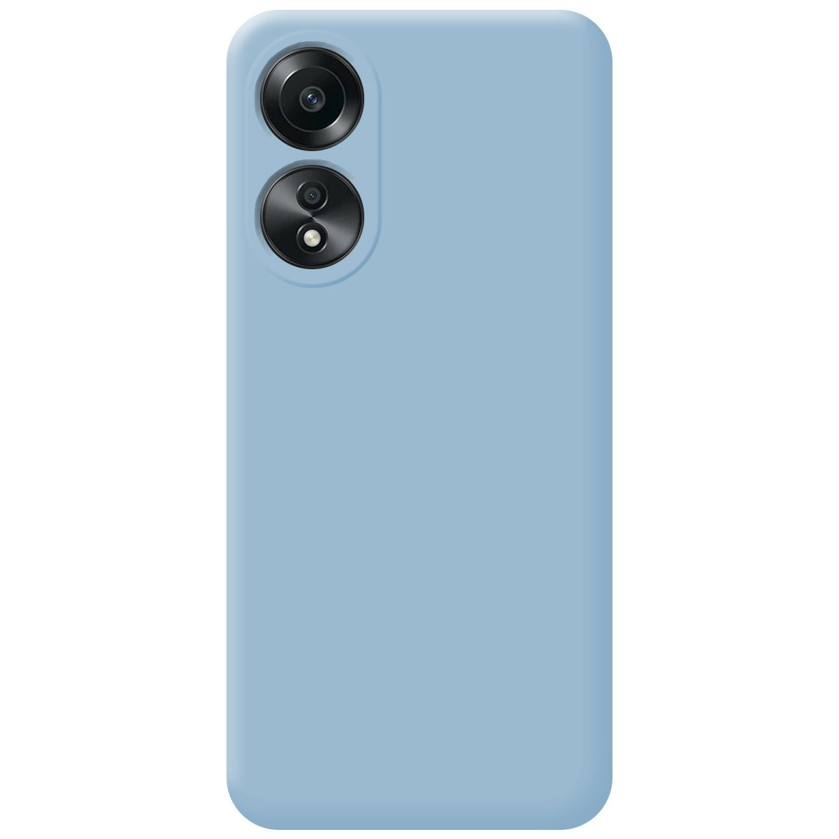 Custodia per telefono azzurra con due fotocamere nere.