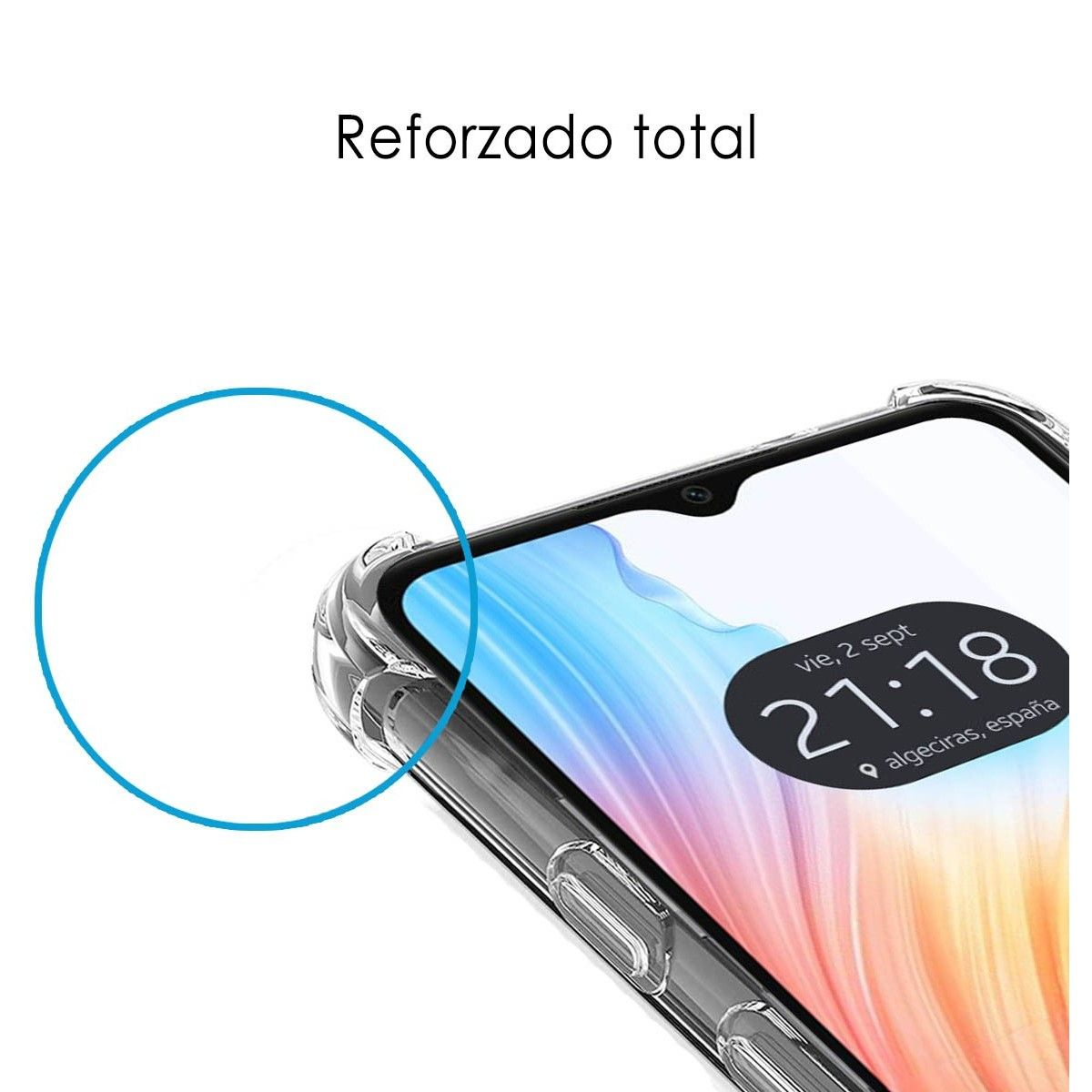 Primo piano di una custodia per telefono che mostra il bordo e lo schermo del telefono.