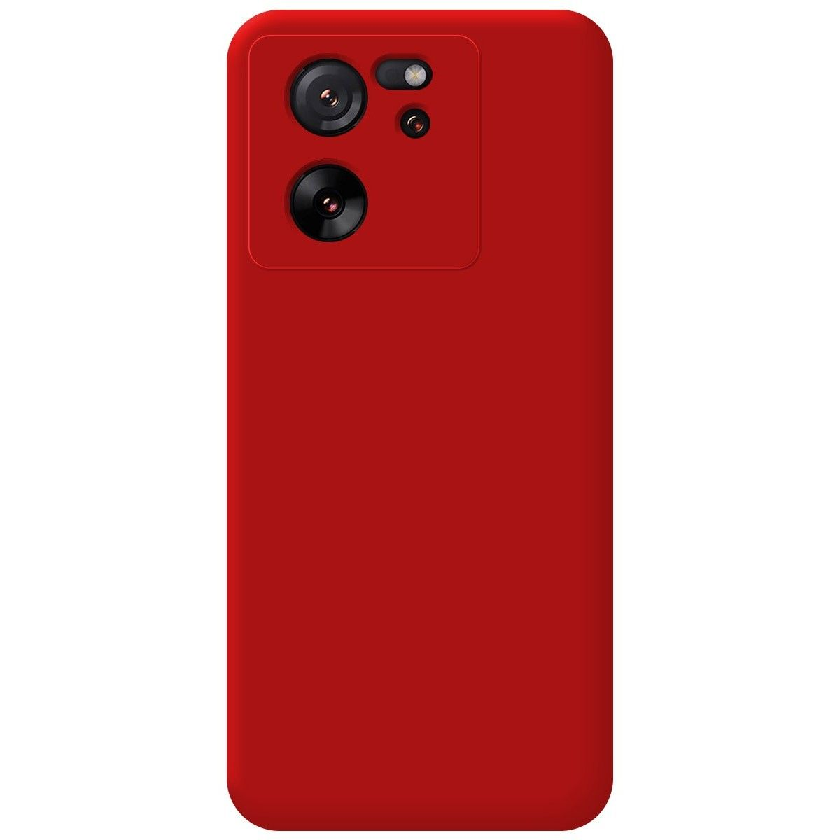 Custodia rossa con due obiettivi della fotocamera. La custodia copre il retro del telefono.