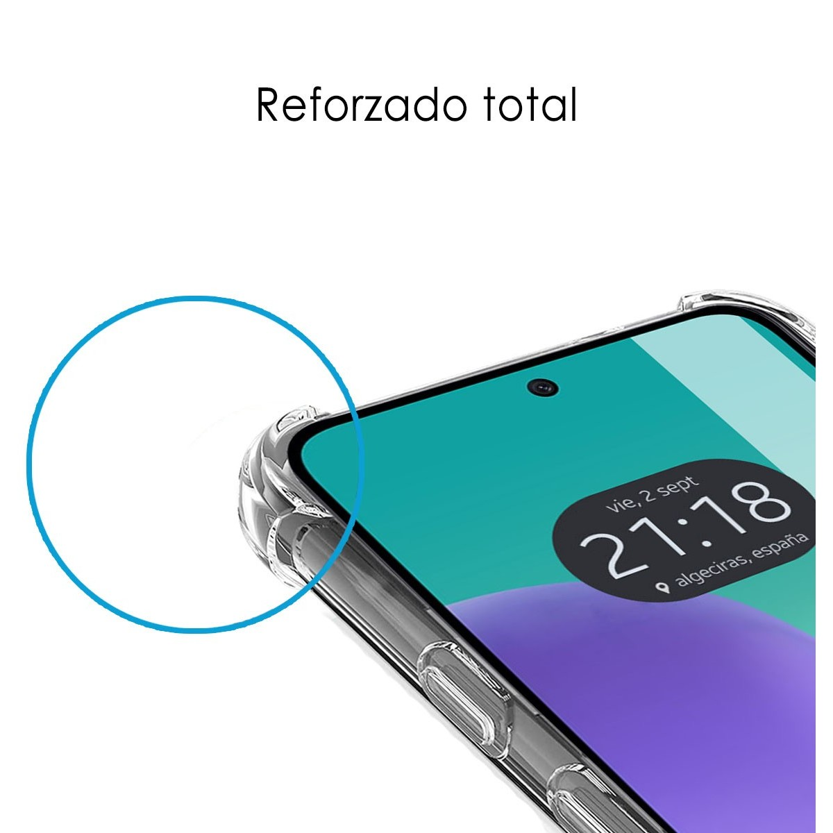 Telefono e custodia, la custodia è rinforzata sui bordi.