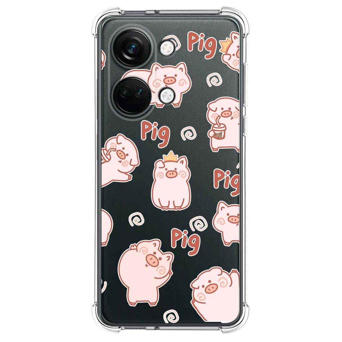 Funda de teléfono con ilustración de cerdos de dibujos animados.