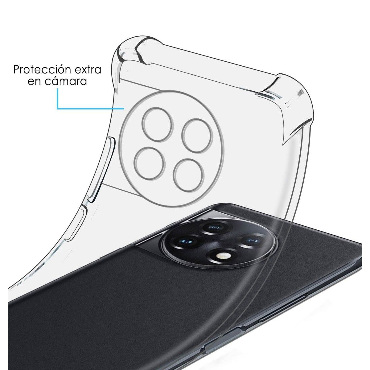 Una funda de teléfono transparente con protector de protuberancia de la cámara.