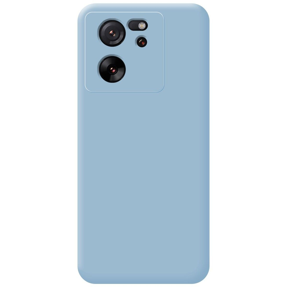 Custodia per telefono azzurra. La custodia è semplice, senza design. Ha la fotocamera e il flash.