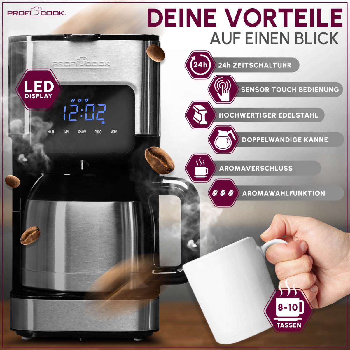 Silber PC-KA 1191 Kaffeemaschine PROFICOOK