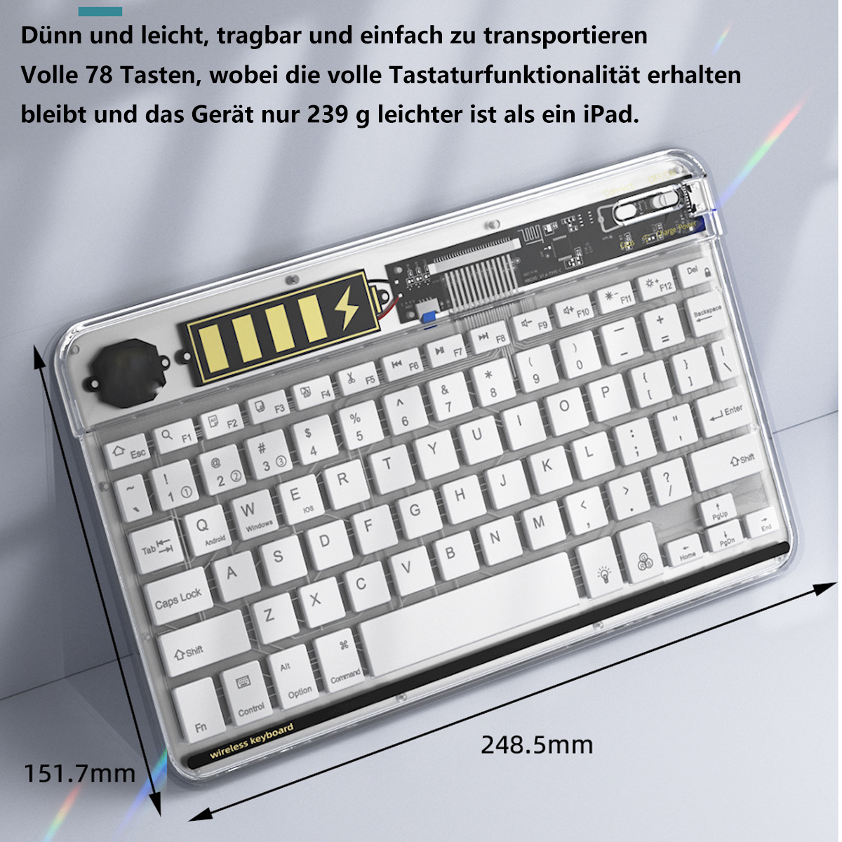 Design-Tastatur, Typ-C, Bluetooth-Membrantastatur: UWOT Amerikanische Geräuschlos, Tastaturen Lichteffekte, Bunte