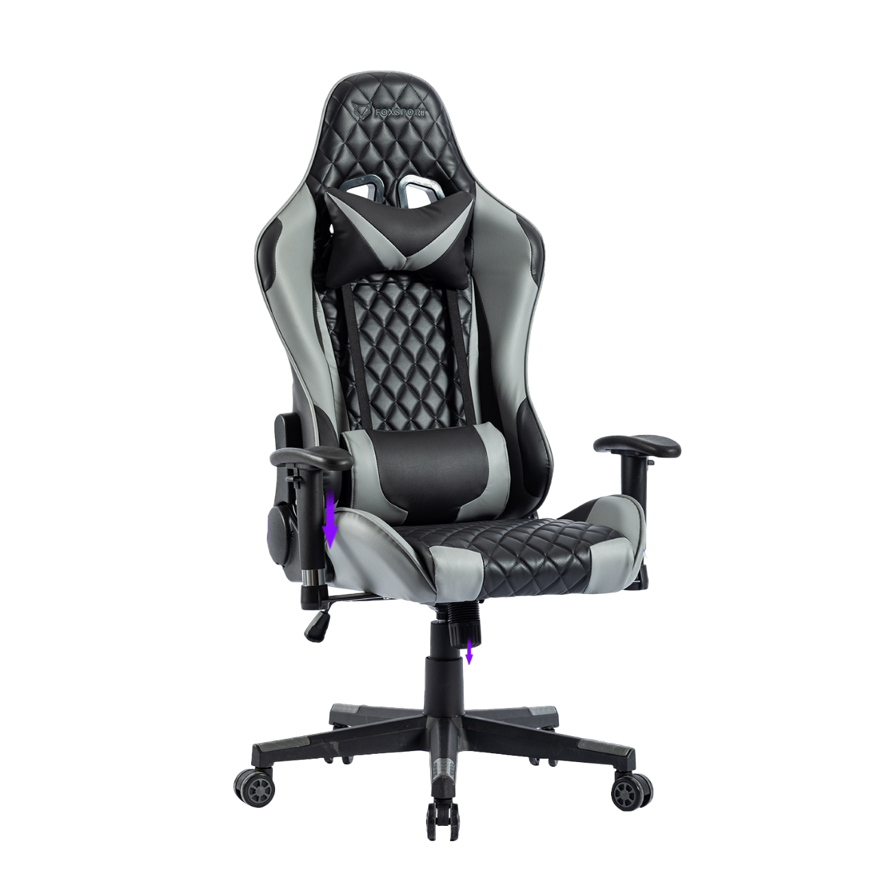FOXSPORT Gaming Stuhl mit Kopfstütze Gaming Lendenkissen und Grau Stuhl, Grau