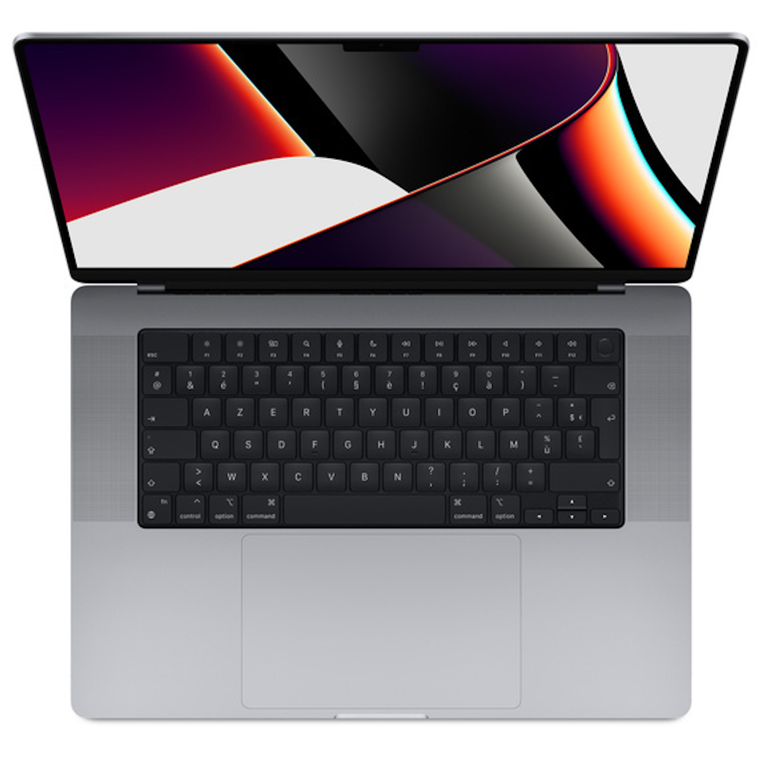 Ordenador portátil desde una vista superior, con teclado y panel táctil.