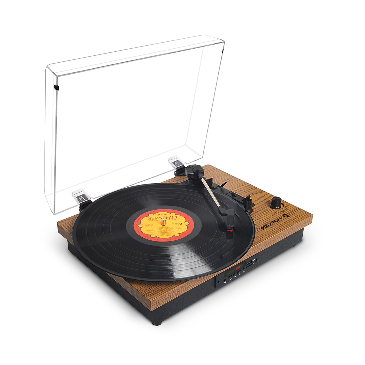 PRIXTON Studio Vinyl-Plattenspieler Bluetooth, UKW-Radio, Jack3.5mm, Vinyl, SD.Karte, Holz