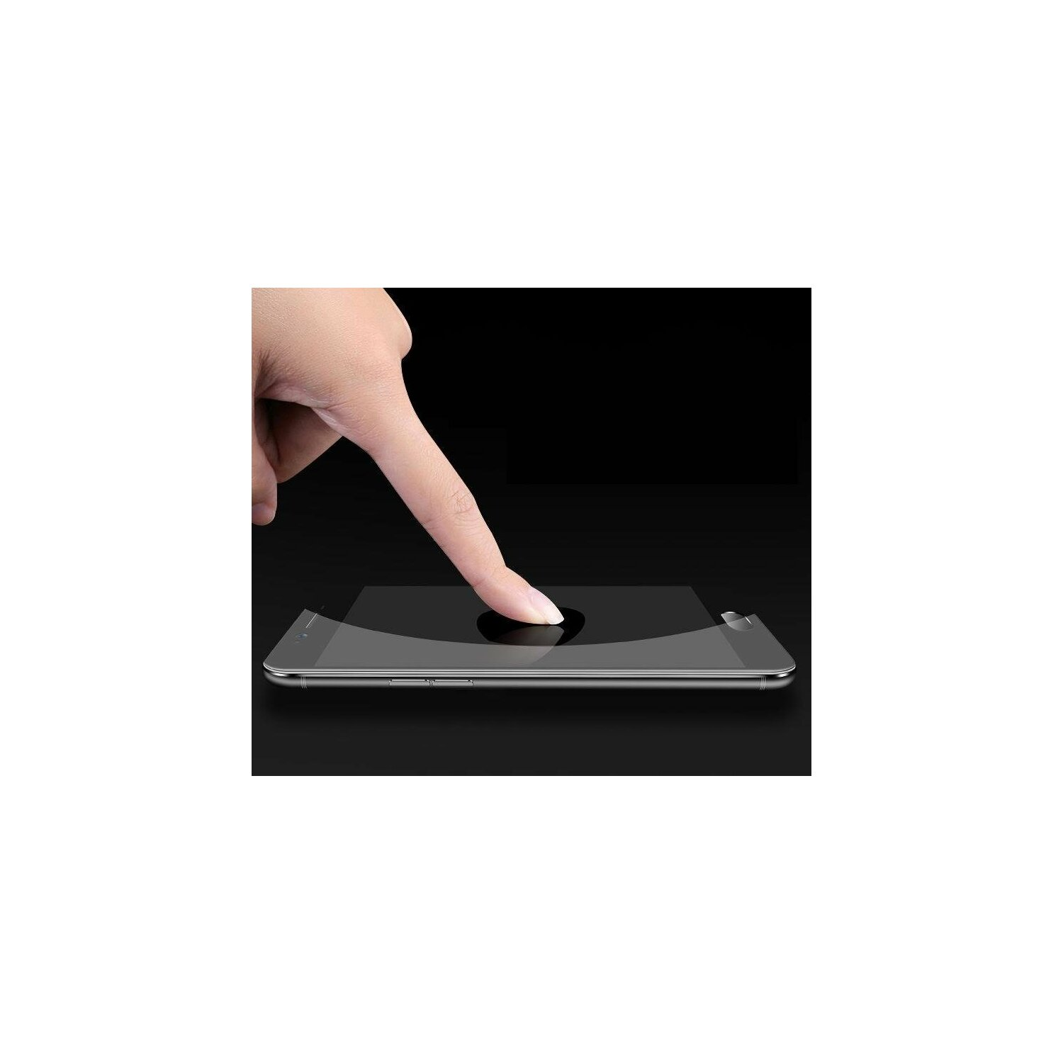 Eine Hand, die mit einem Finger einen Bildschirm berührt.