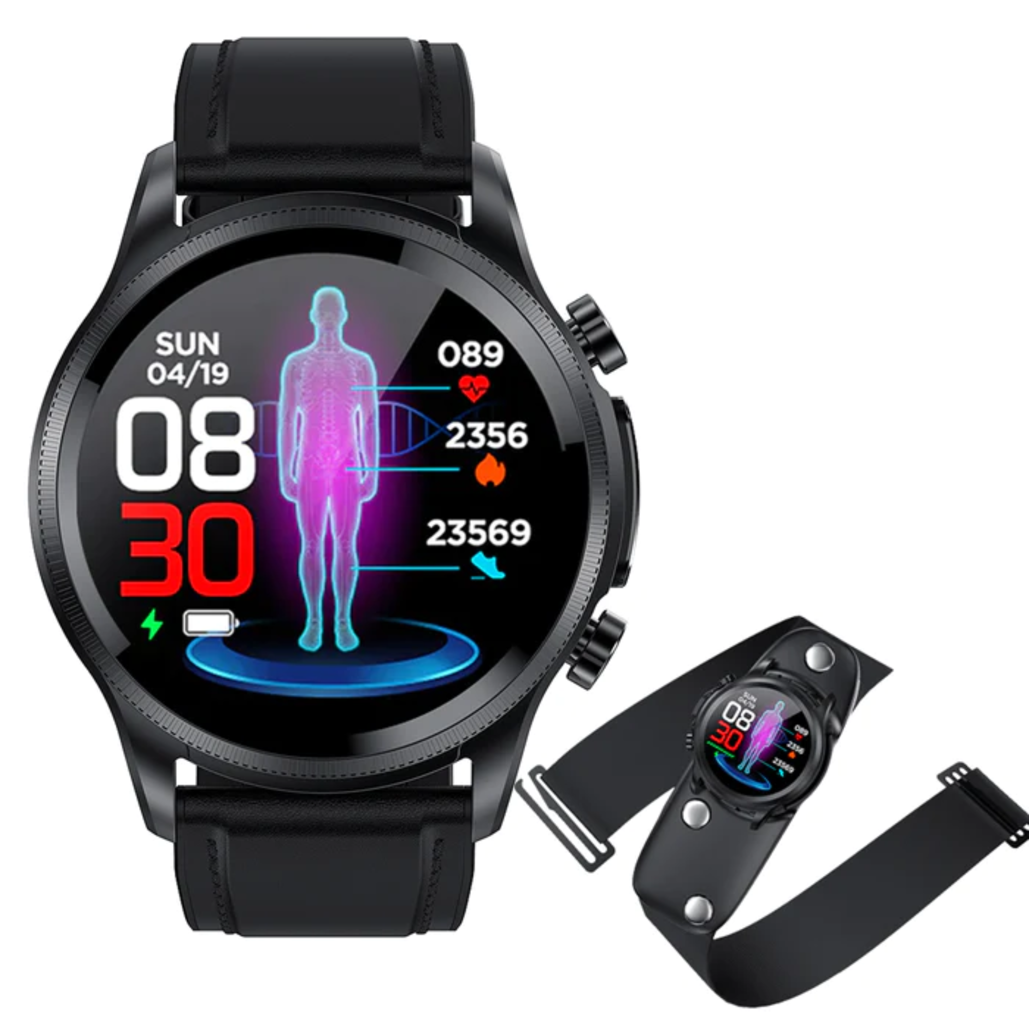 MANIKE E400 ECG + Smartwatch Schwarz 210 Silikon, - steel 140 stainless mm, PPG