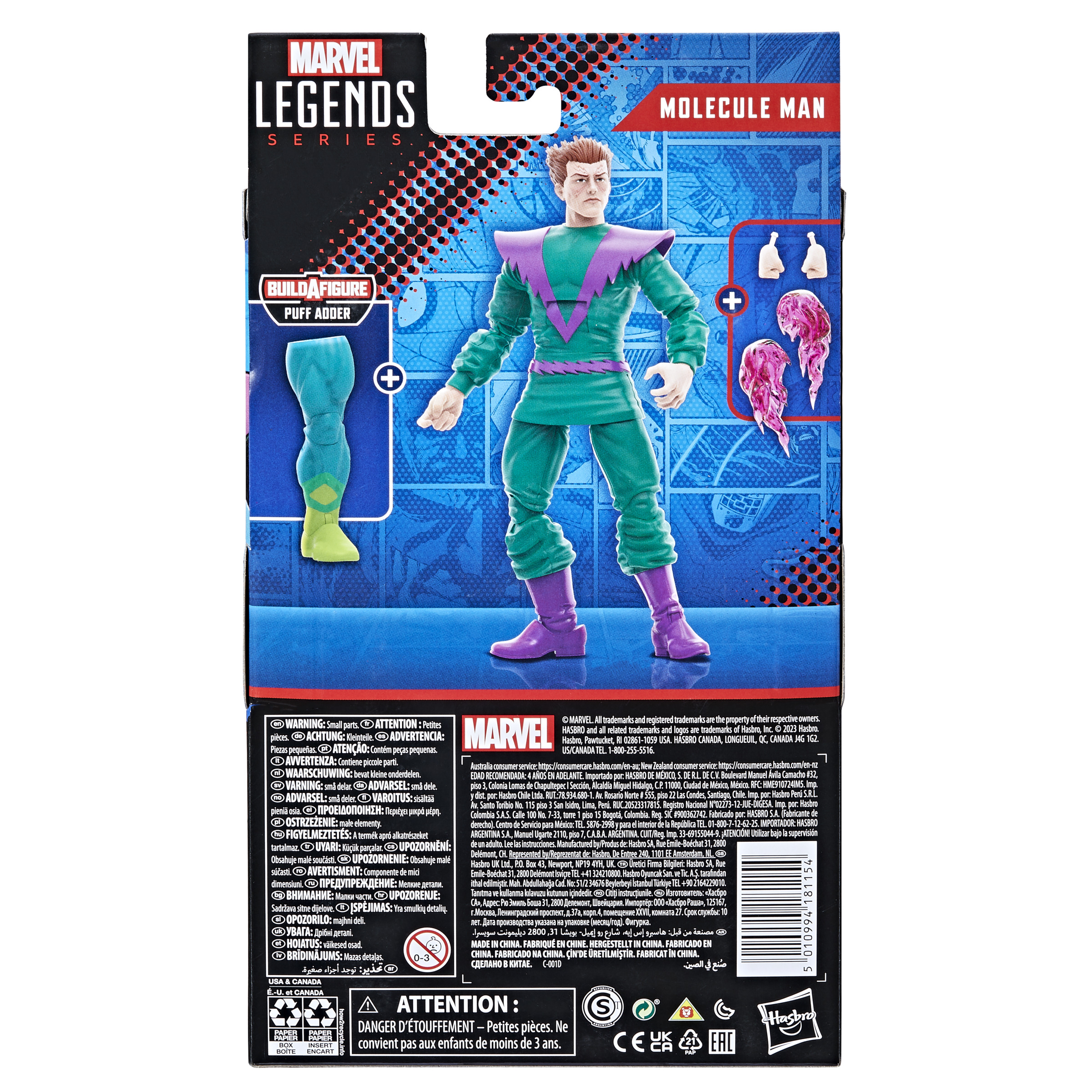 Una caja de figuras de acción de Marvel Legends del Hombre Molécula.