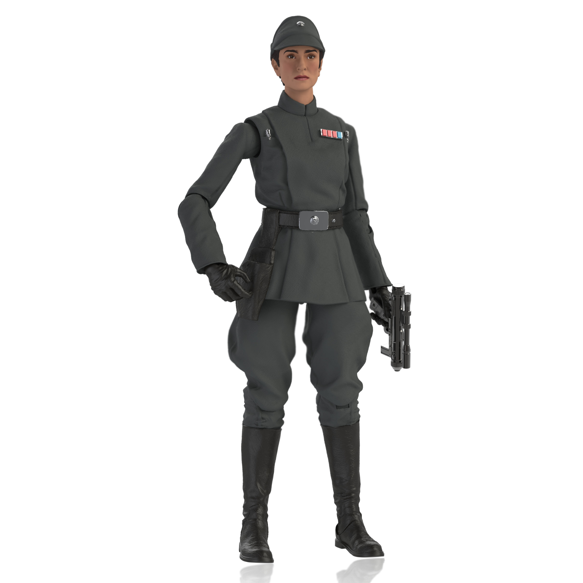 Figura de Star Wars: Oficial Imperial. Uniforme gris, sosteniendo una pistola. Botas negras.