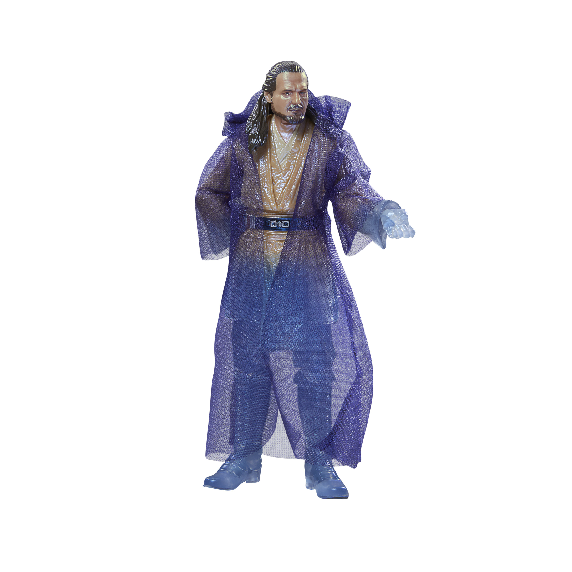 Una figura de un hombre con una túnica azul y una capa oscura, extendiendo su mano.