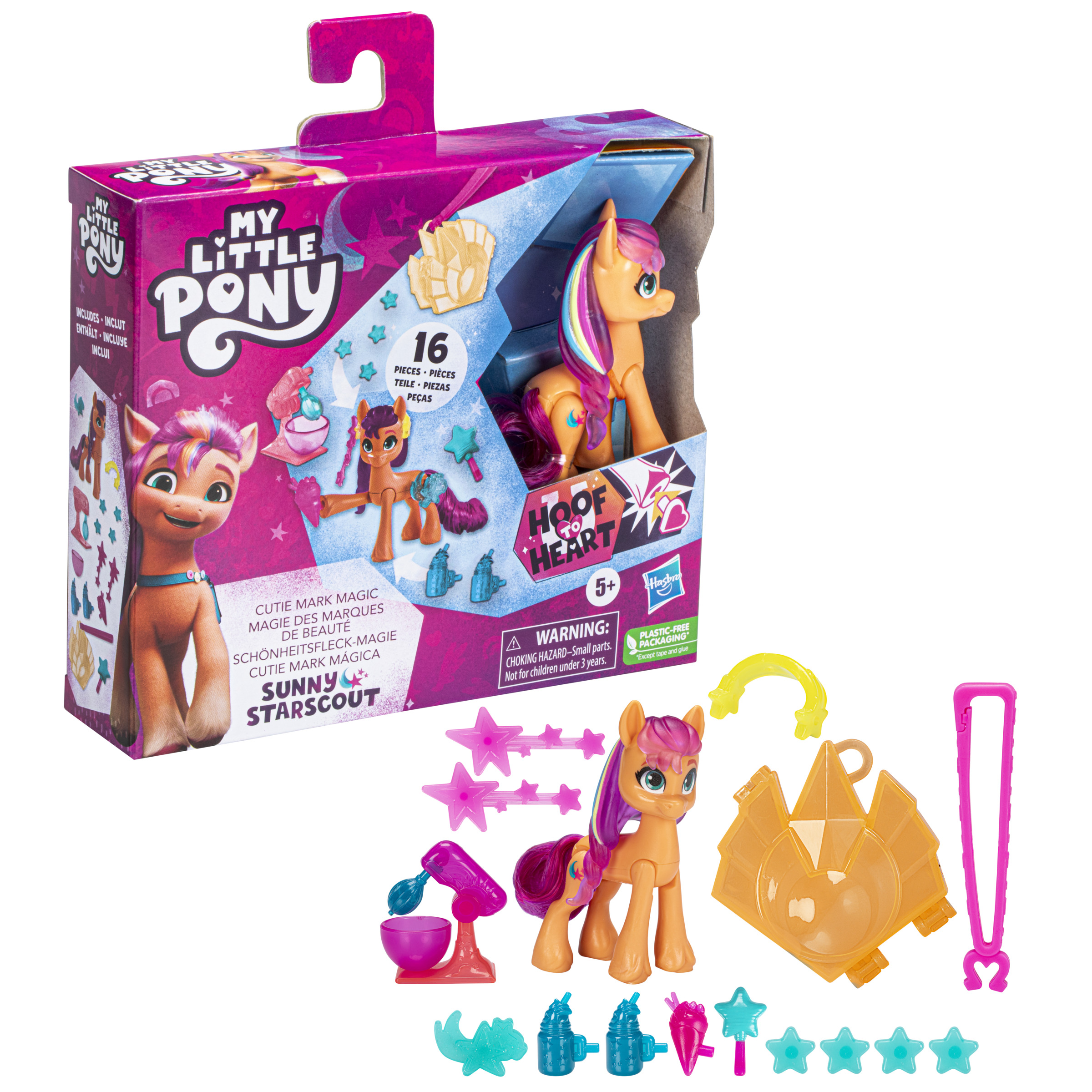 Zestaw zabawek My Little Pony z figurką kucyka i akcesoriami w pudełku.