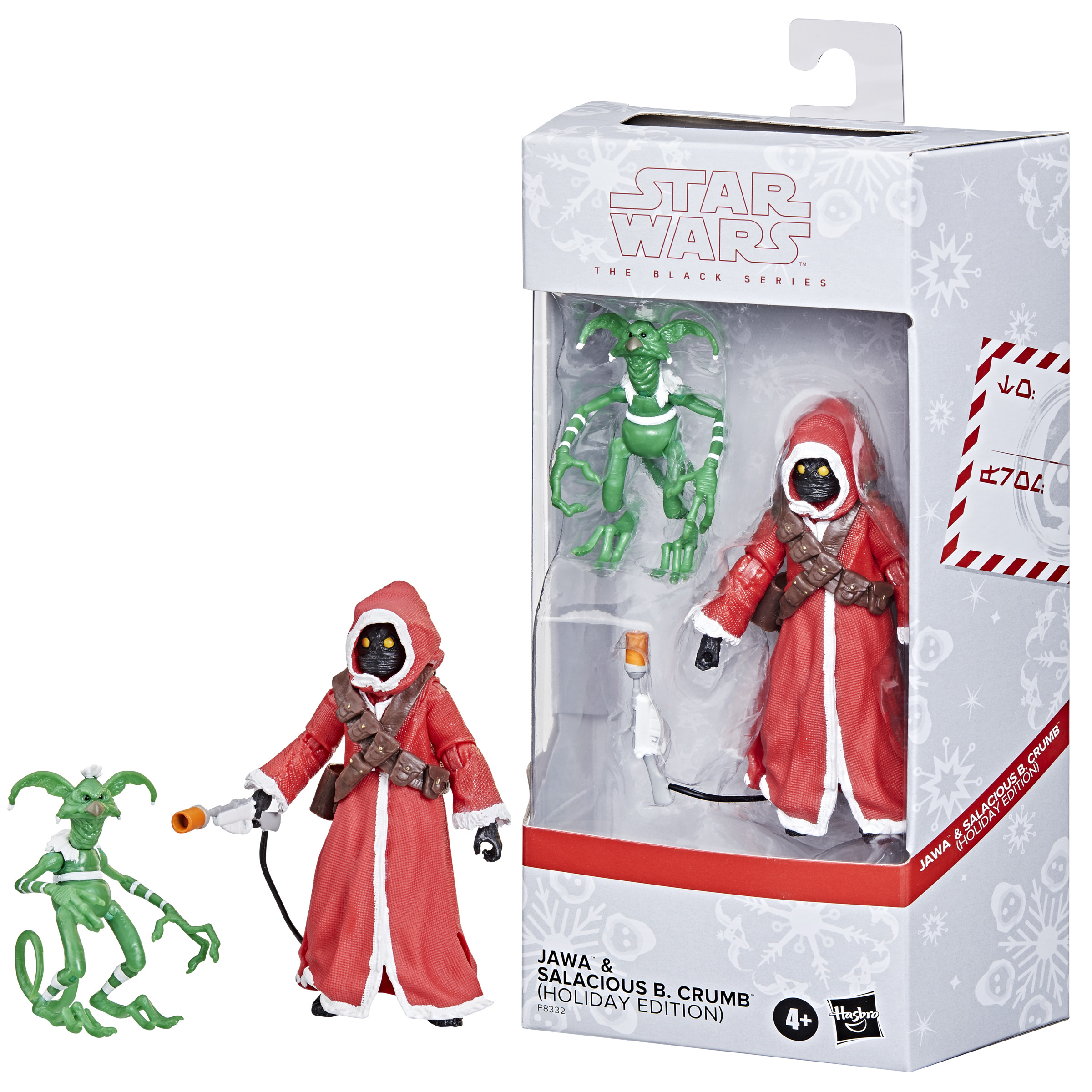 Figuras de Star Wars: Jawa y Salacious B. Crumb en un set de edición navideña en caja. Incluye Jawa con una pistola.