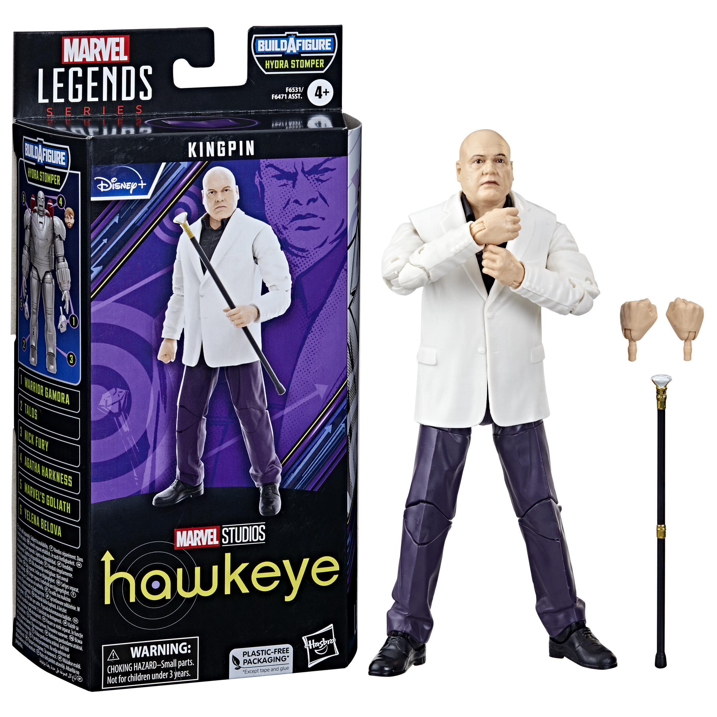 Kingpin-Actionfigur in einer Box und stehend, plus Zubehör.