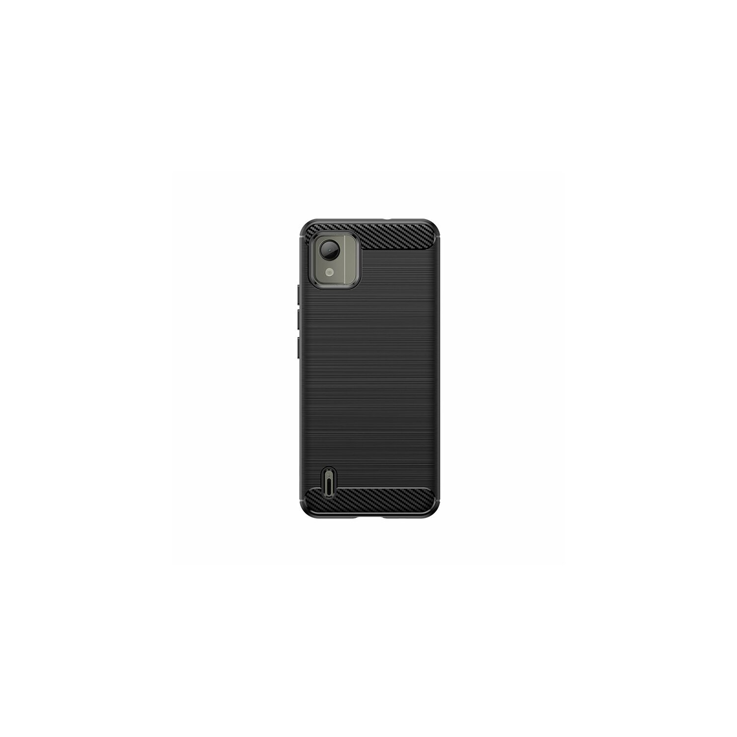 Schwarze Handyhülle mit strukturiertem Design. Mit Kameraausschnitt und Seitentasten.