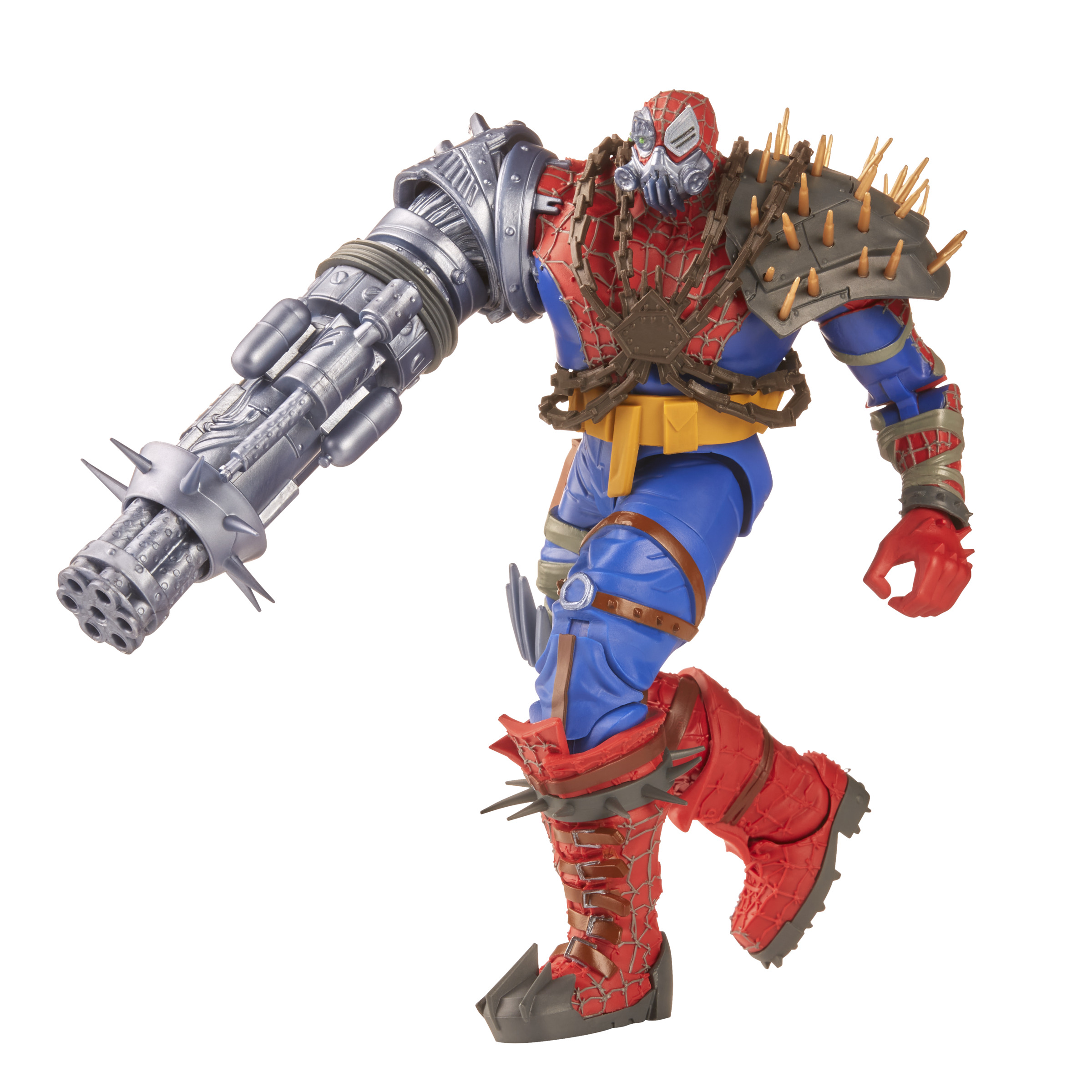 Una figura de acción de Spider-Man con un arma grande.