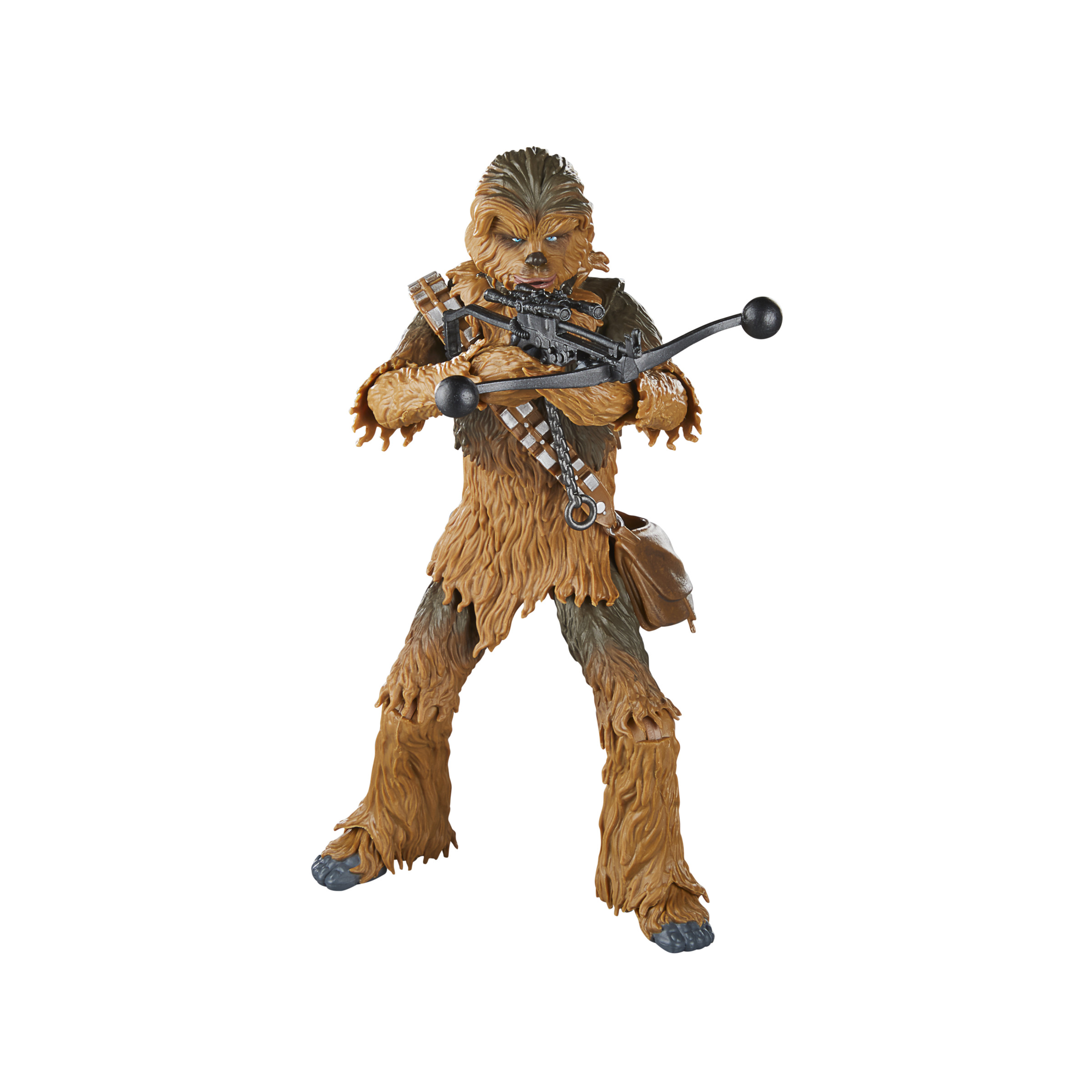 Figurka Chewbaccy z bowcasterem, w brązowym, futrzanym stroju.