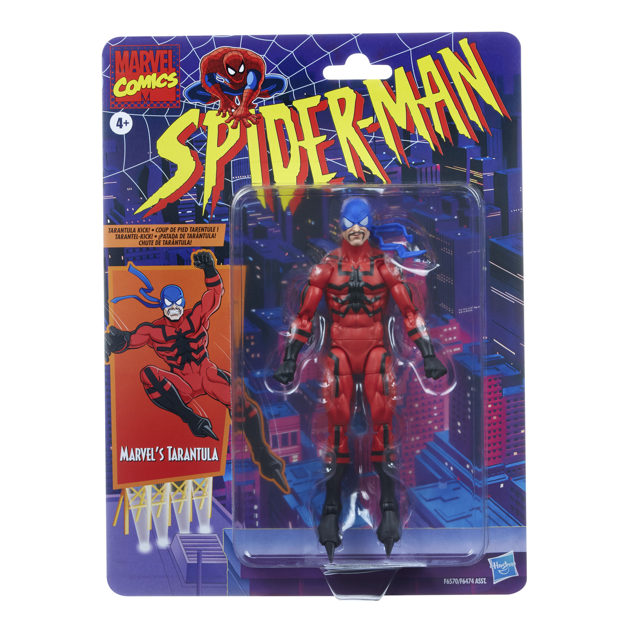 Figura de acción de Spider-Man de Marvel con un traje rojo y azul, en una tarjeta.
