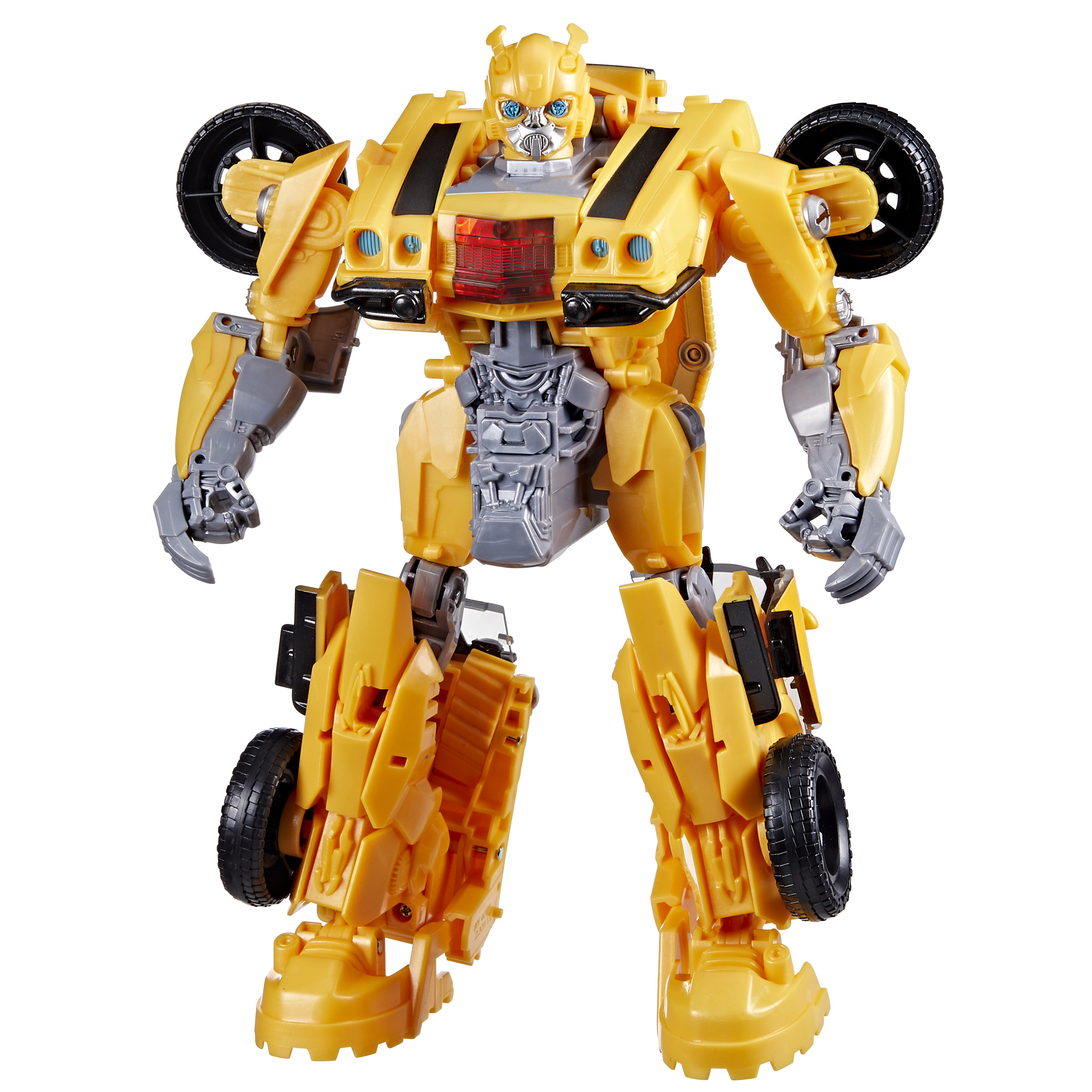 Figurka Bumblebee Transformera, żółty i szary robot w pozycji akcji.