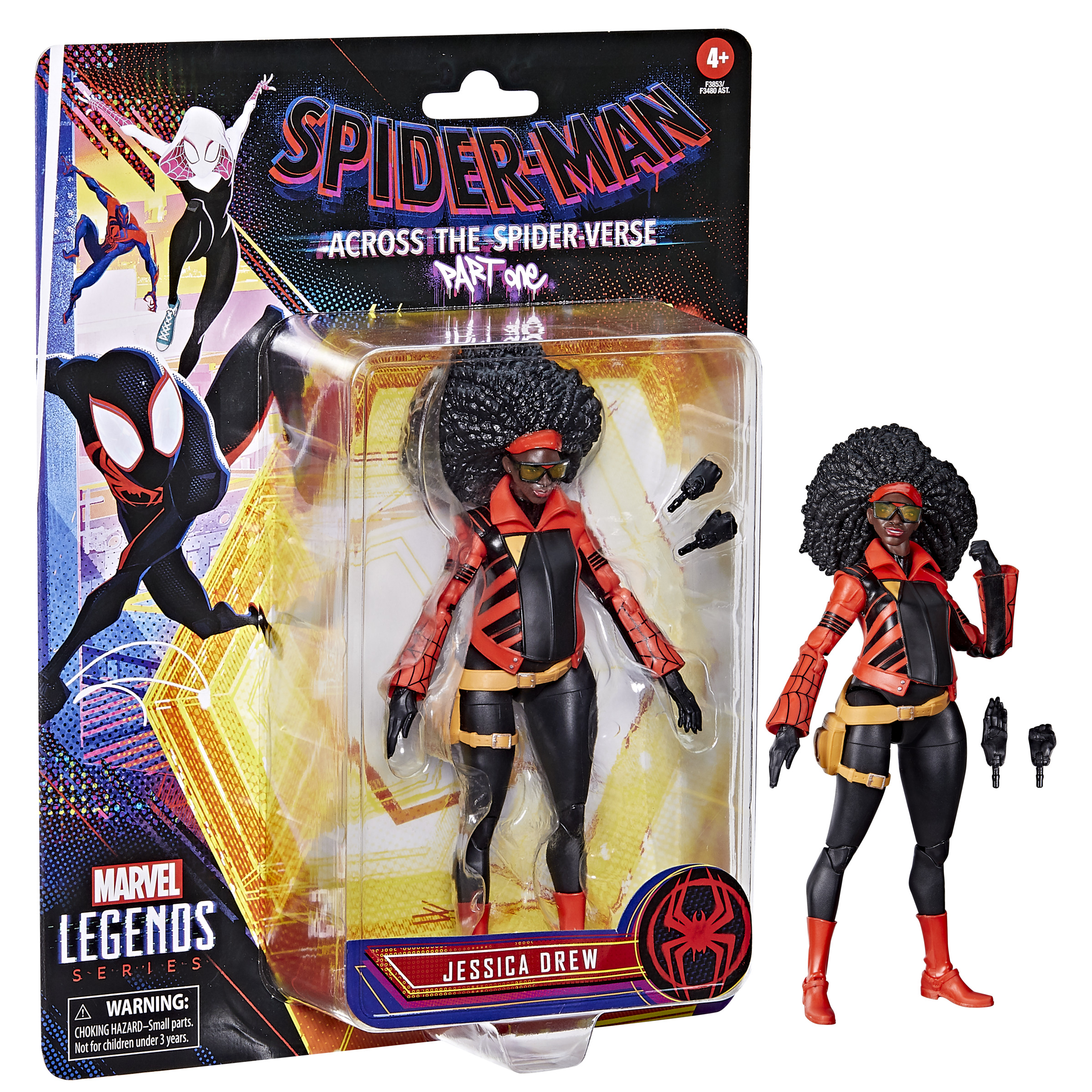 Figurka Spider-Man: Across the Spider-Verse Jessiki Drew w czarno-czerwonym stroju.