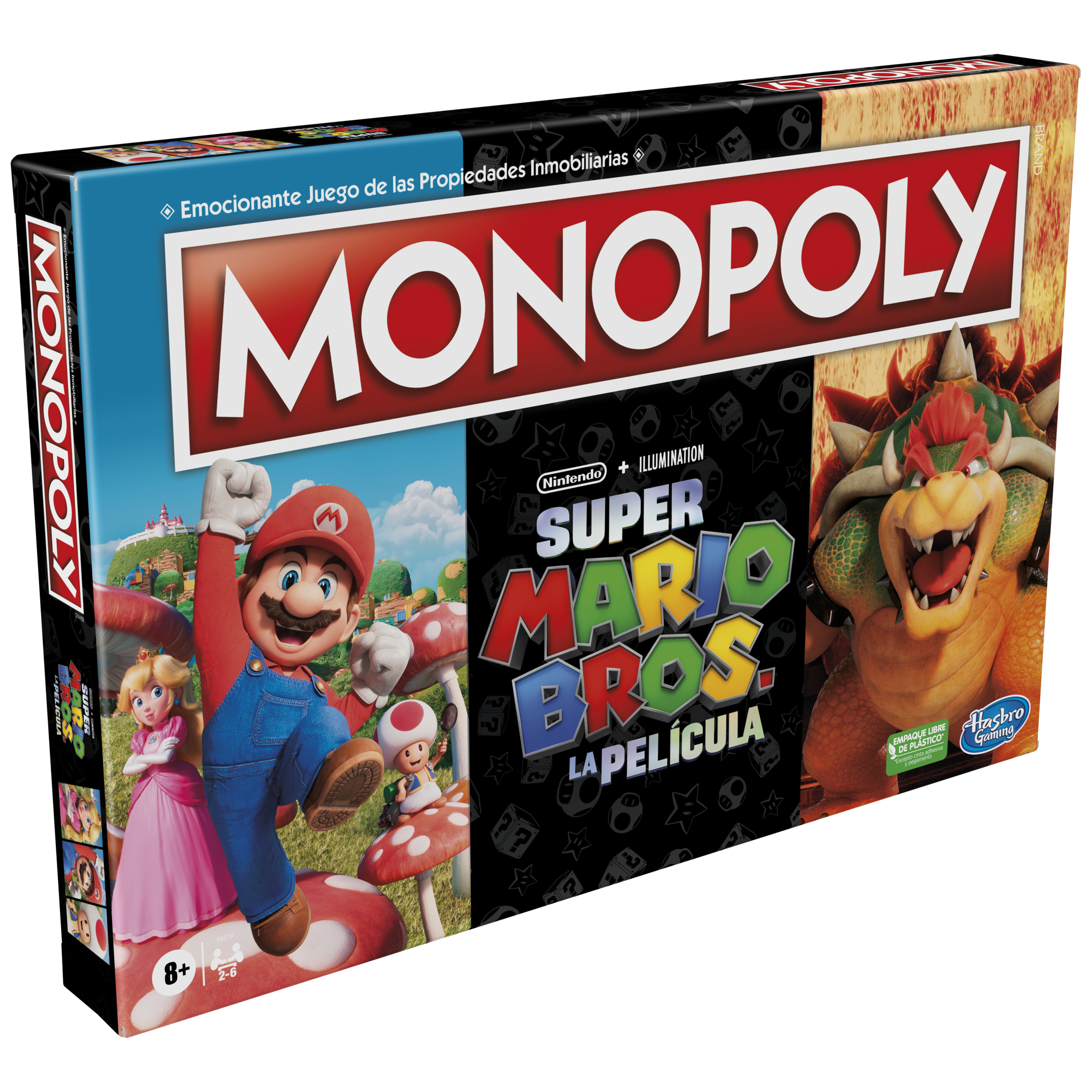 Caja del juego de mesa Monopoly con personajes y arte de Super Mario Bros. La Película.