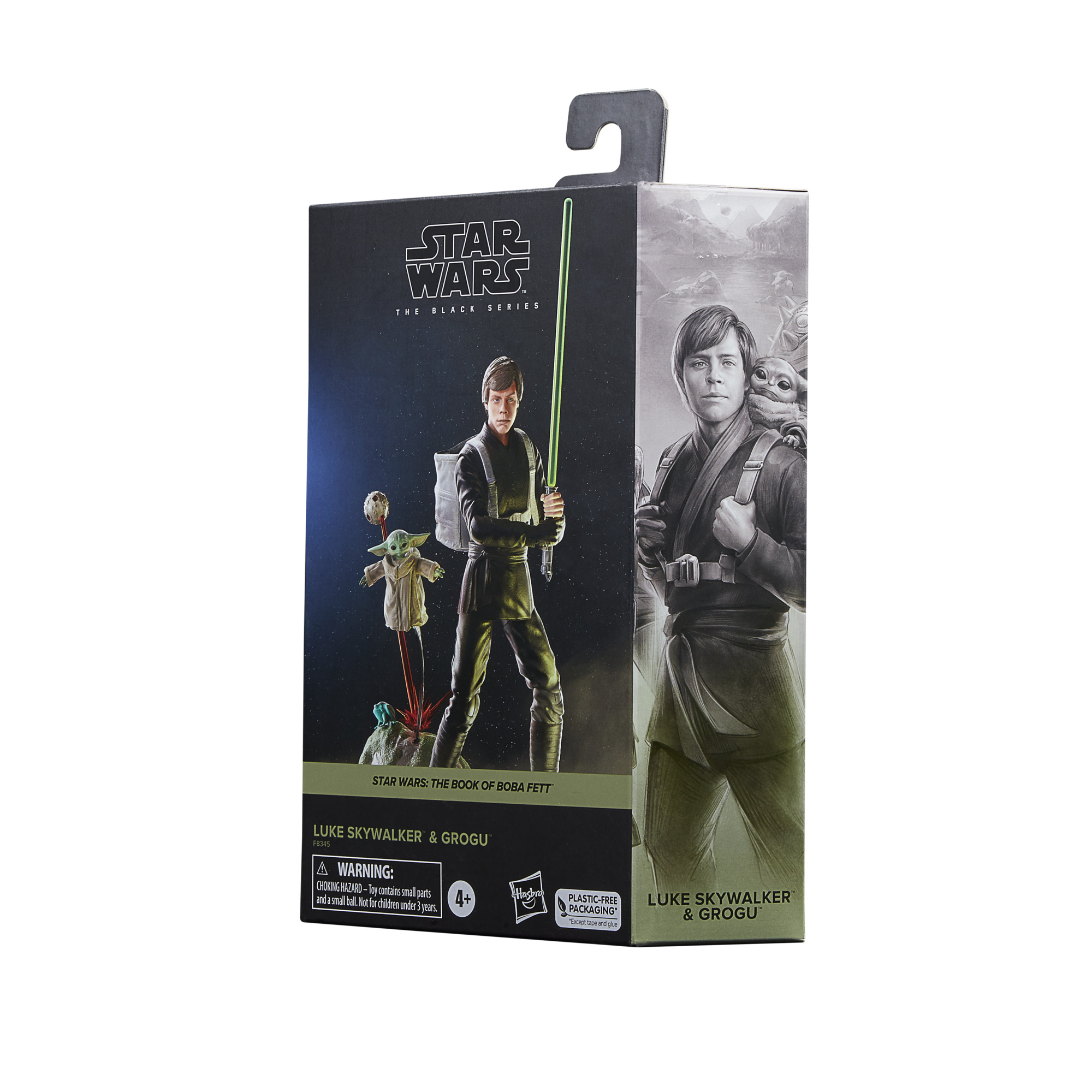 Una caja de figuras de acción de Star Wars con Luke Skywalker y Grogu.