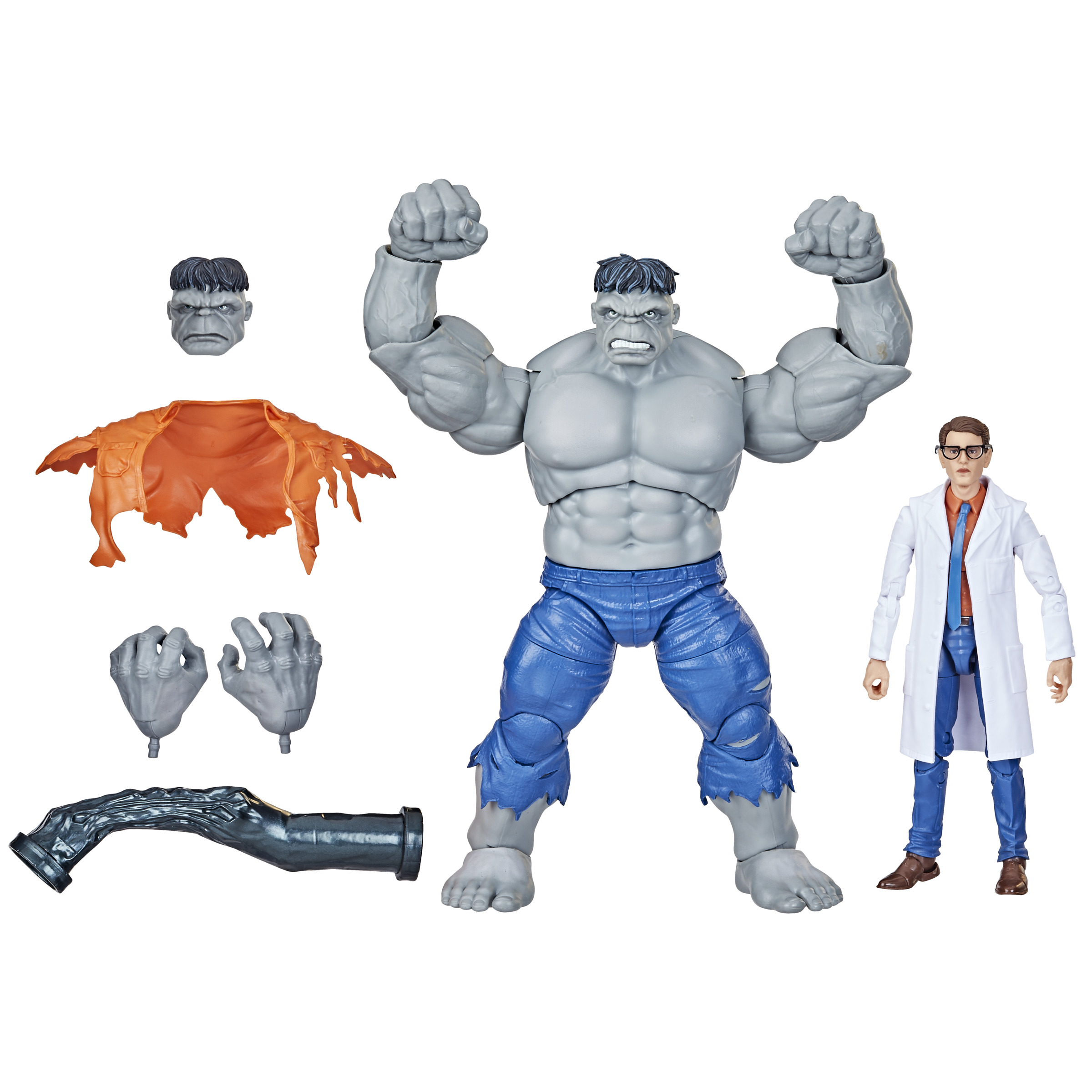 Figura de acción de Hulk con accesorios y figura del Dr. Bruce Banner.