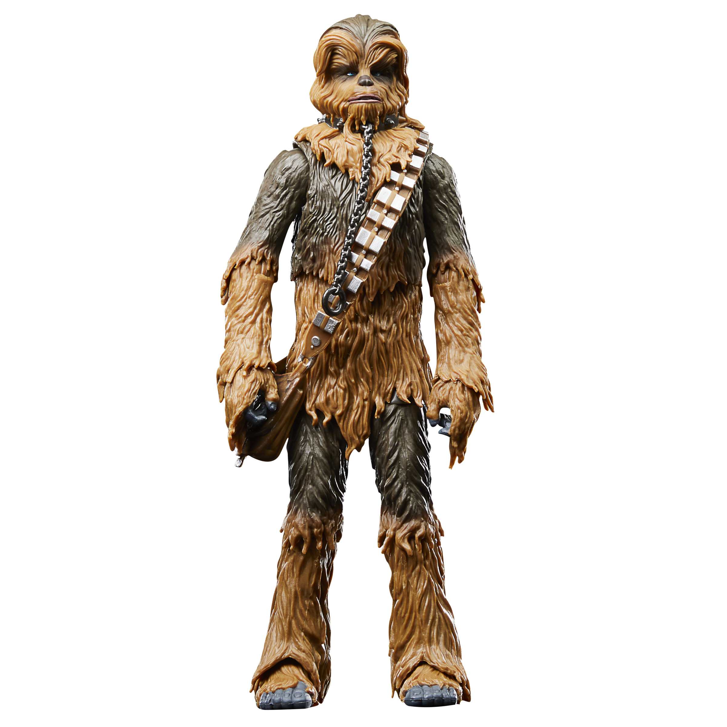 Figurka Chewbacca. Ma brązowe futro, brązową torbę i srebrny bandolier.