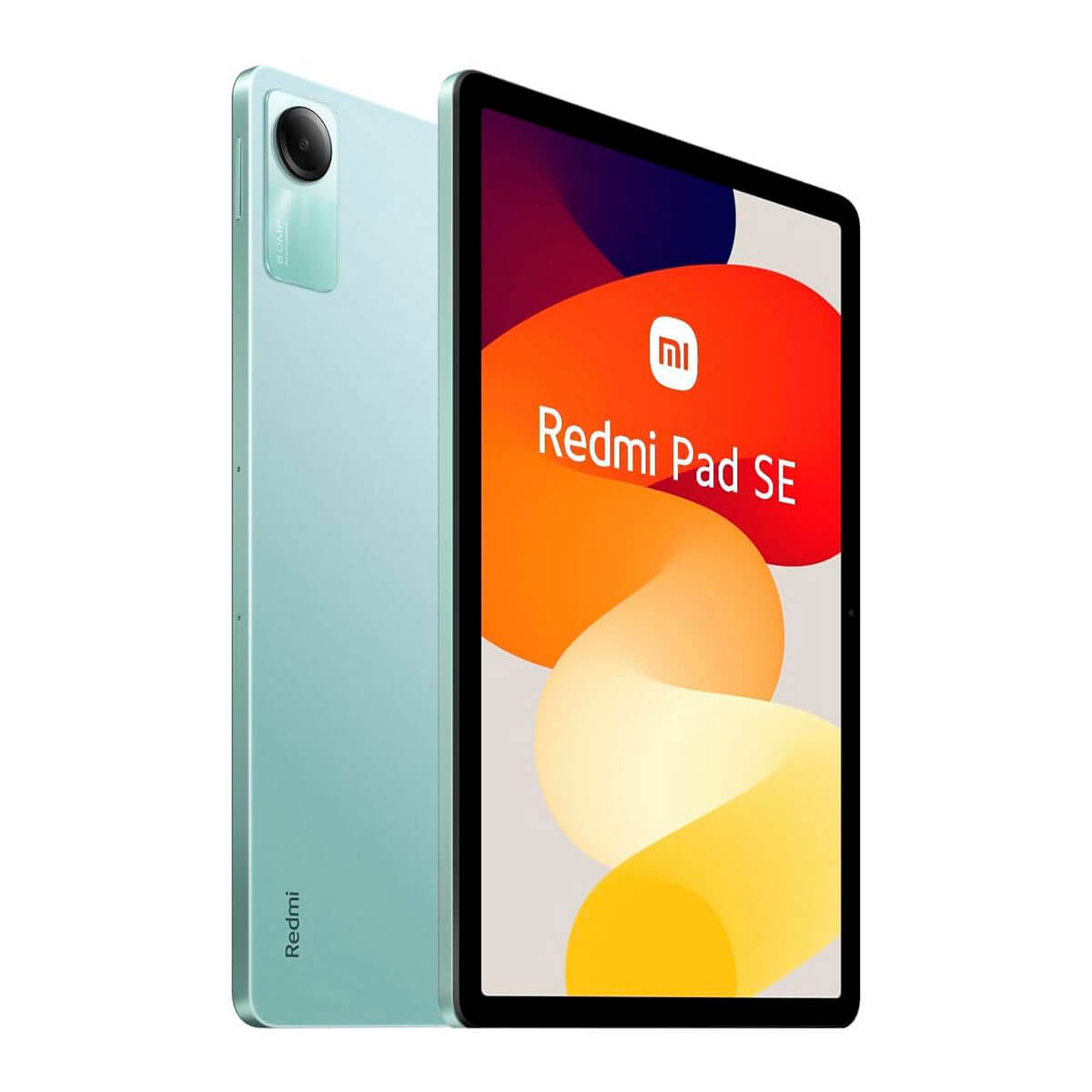 Ein mintgrünes Tablet, leicht angewinkelt, zeigt das Display und die Rückseite des Geräts.