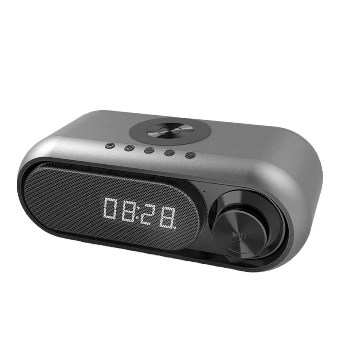 BRIGHTAKE Drahtloses Ladegerät mit Wecker Grau Bluetooth-Lautsprecher Bluetooth und Lautsprecher