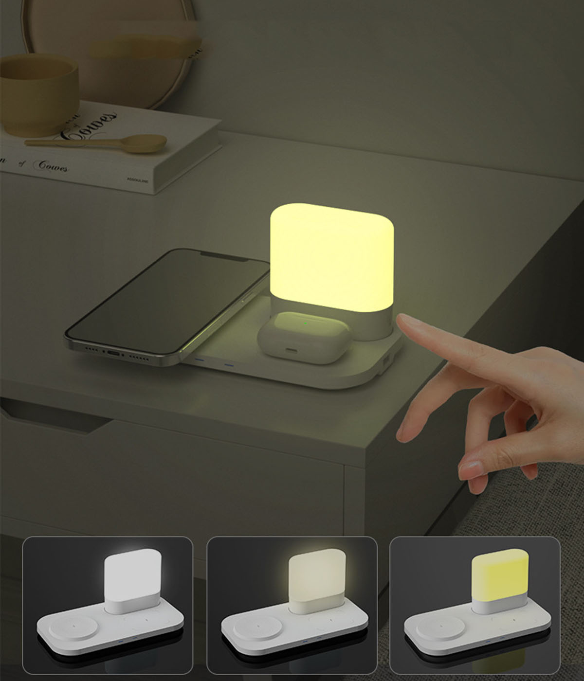 BRIGHTAKE Kreative Wireless-Ladegerät Drahtlosem Schwarz Ladegerät Nachtlicht mit Tischlampe Samsung, und Stimmungsvollem Xiaomi, Apple, Huawei