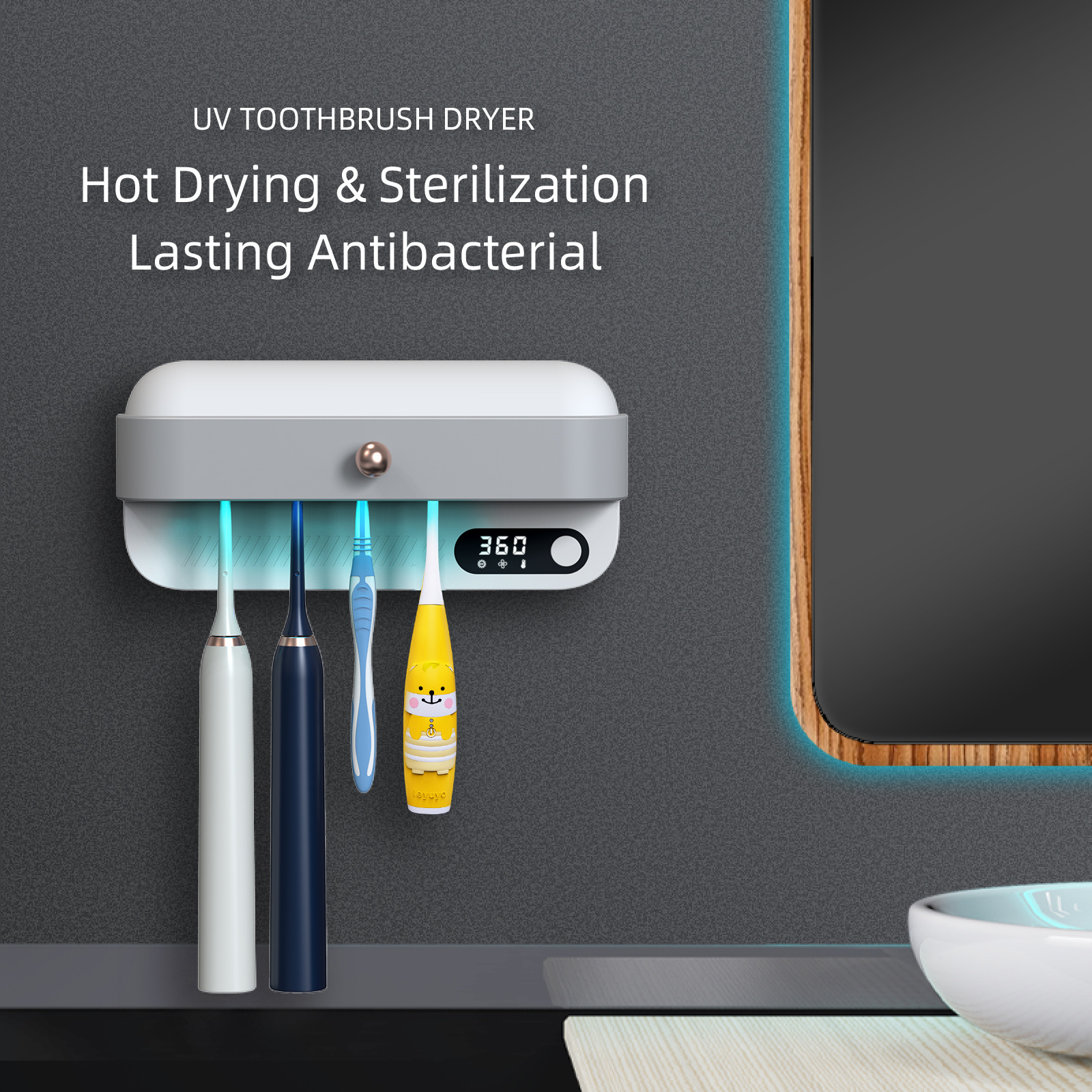 Trocknungssterilisator BRIGHTAKE Die mit Ihr - Zahnbürsten-Sterilisator für Badezimmer hygienische Lösung Zahnbürste