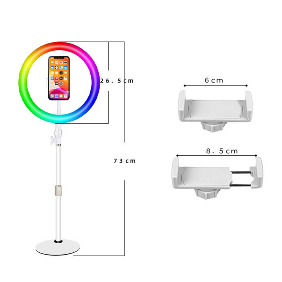 Ringlicht mit Telefon, Maße: 26,5 cm, 73 cm, 6 cm, 8,5 cm.