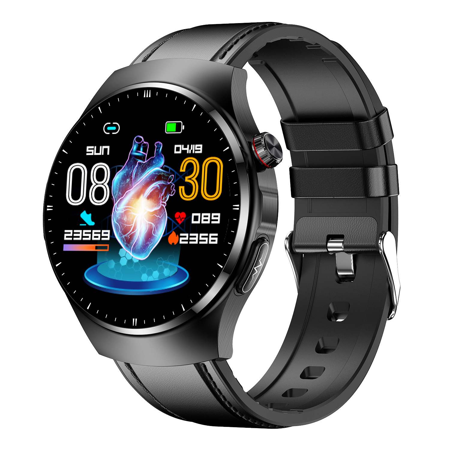 BRIGHTAKE Smartwatch für Ihre Gesundheit Leder, mehr Gesundheitsmonitoring Schwarz Umfassendes - Smartwatch und
