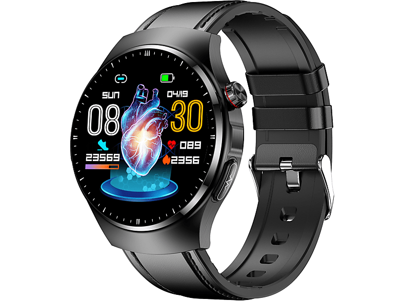 BRIGHTAKE Smartwatch für Ihre Gesundheit - Umfassendes Gesundheitsmonitoring und mehr Smartwatch Leder, Schwarz