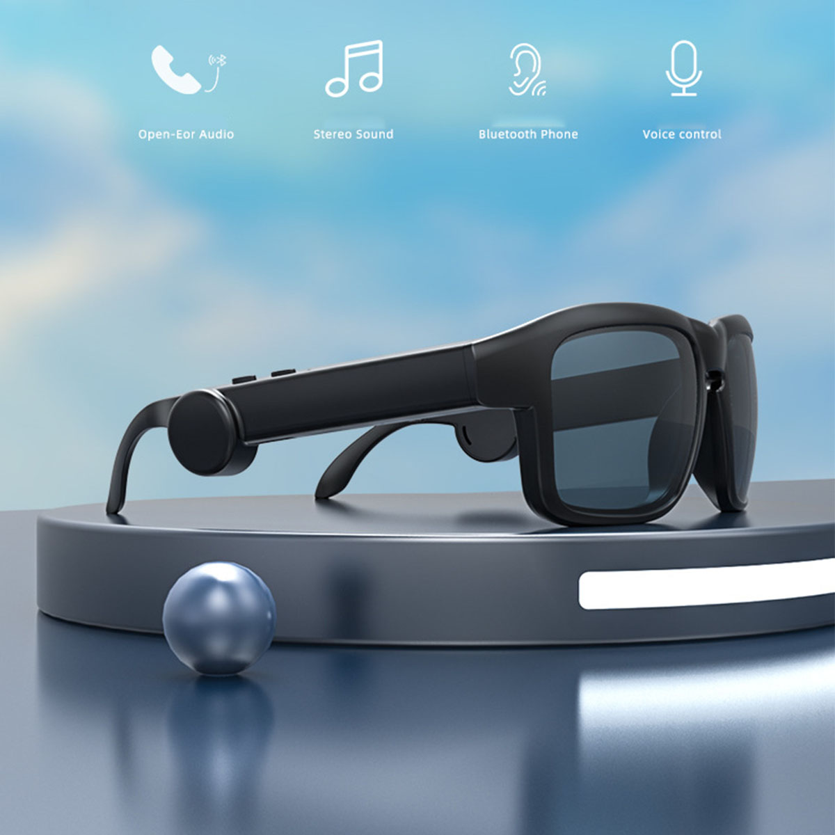 HD Audio, Sound, Bluetooth Brillen, Smart für Voice Control Bluetooth-Headset Wireless - BRIGHTAKE Headset Schwarz Eyeglasses
