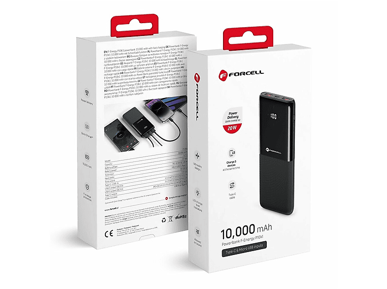 FORCELL F-Energy P10k1 PD 20W QC 10000mah Powerbank 10000mAh Schwarz